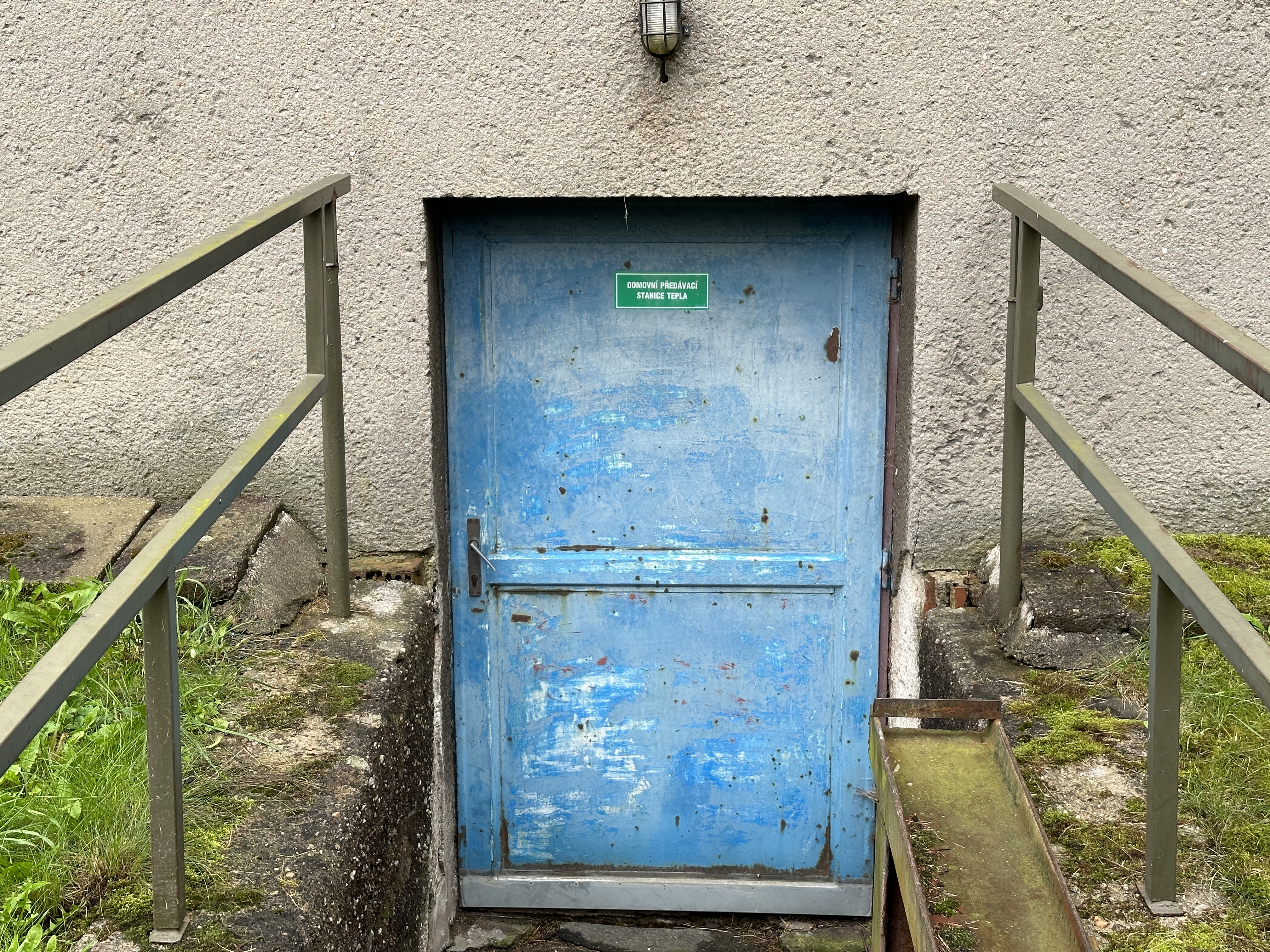 closeup blue basement door