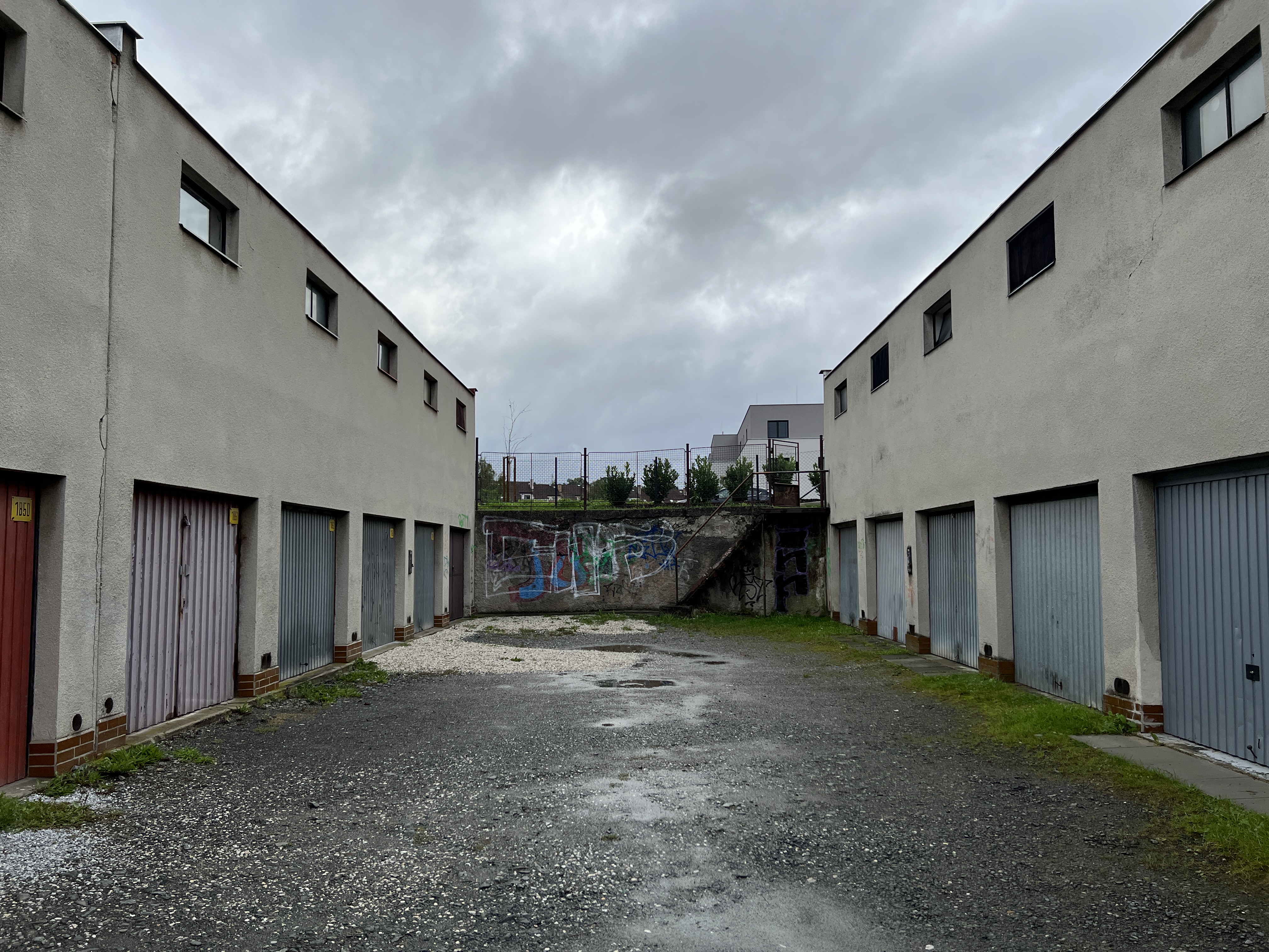 garage alleyway cloudy