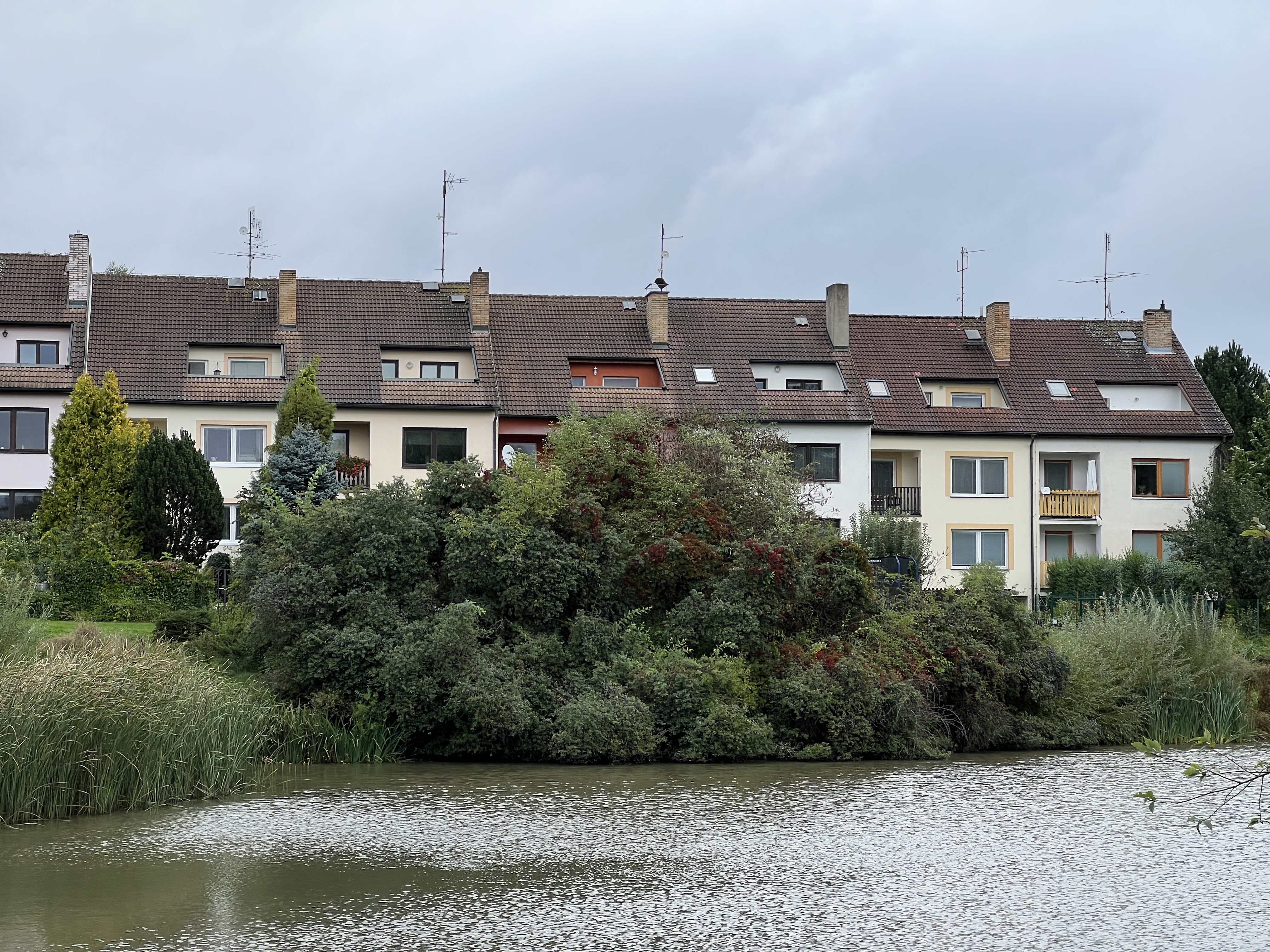houses by lake closeup