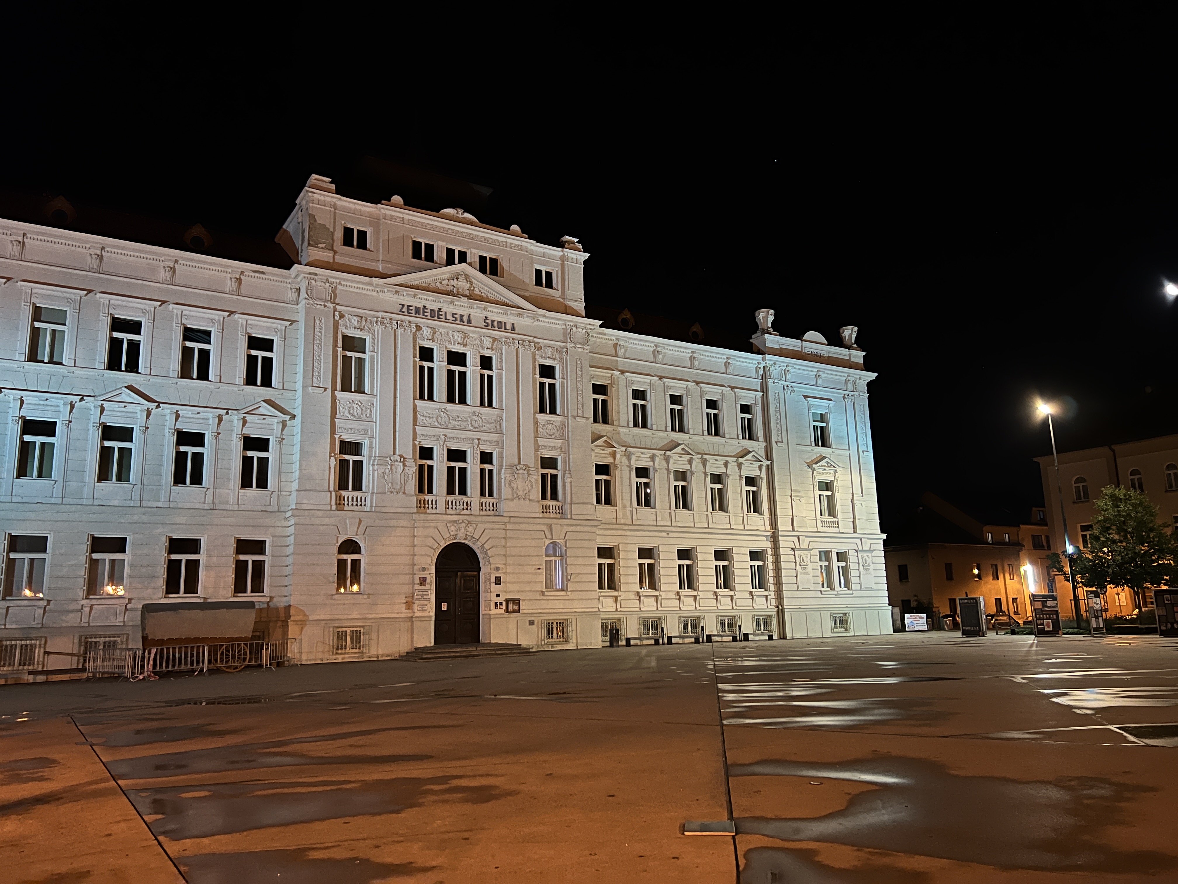 illuminated historic building night