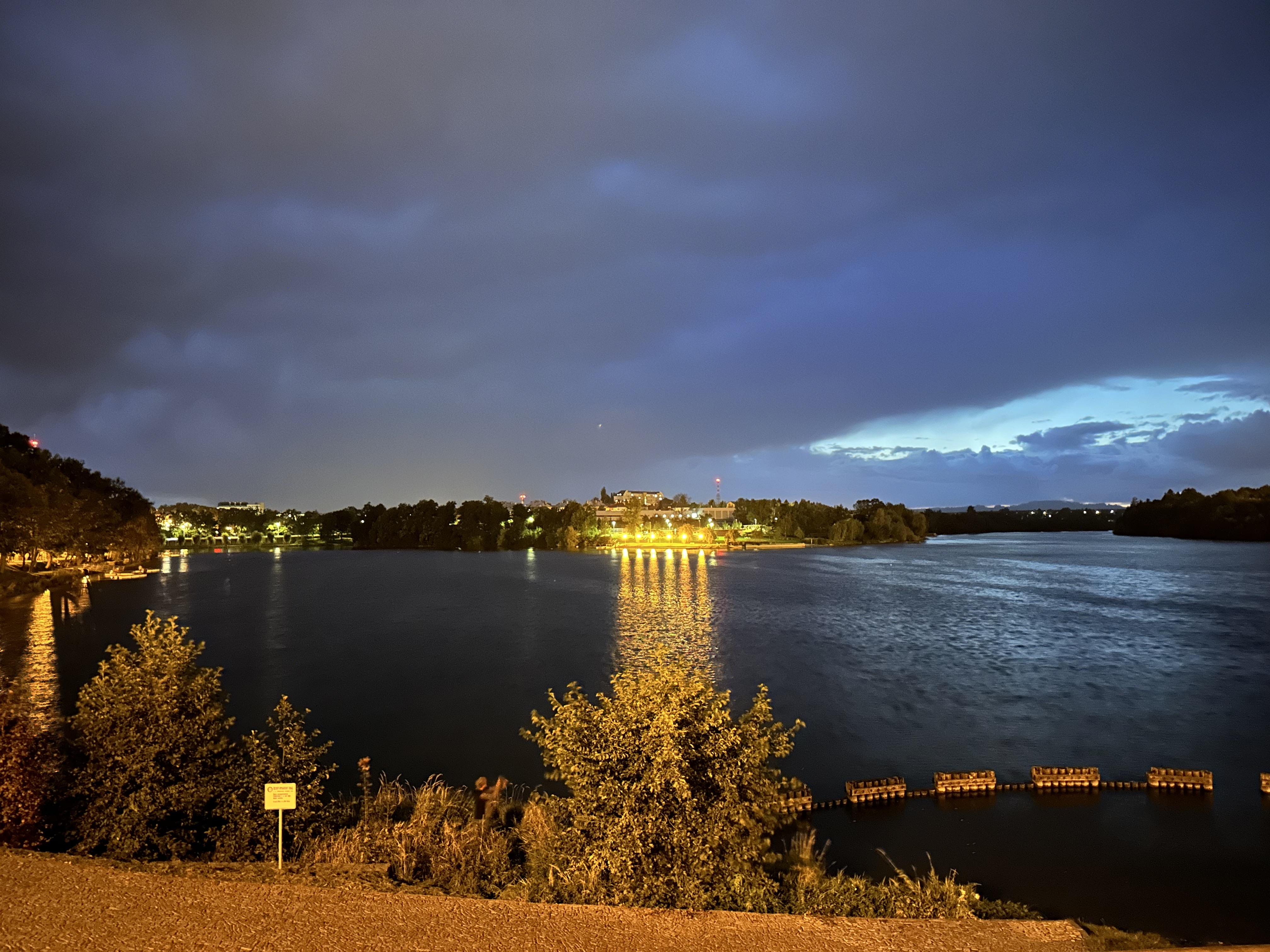 illuminated lakefront night