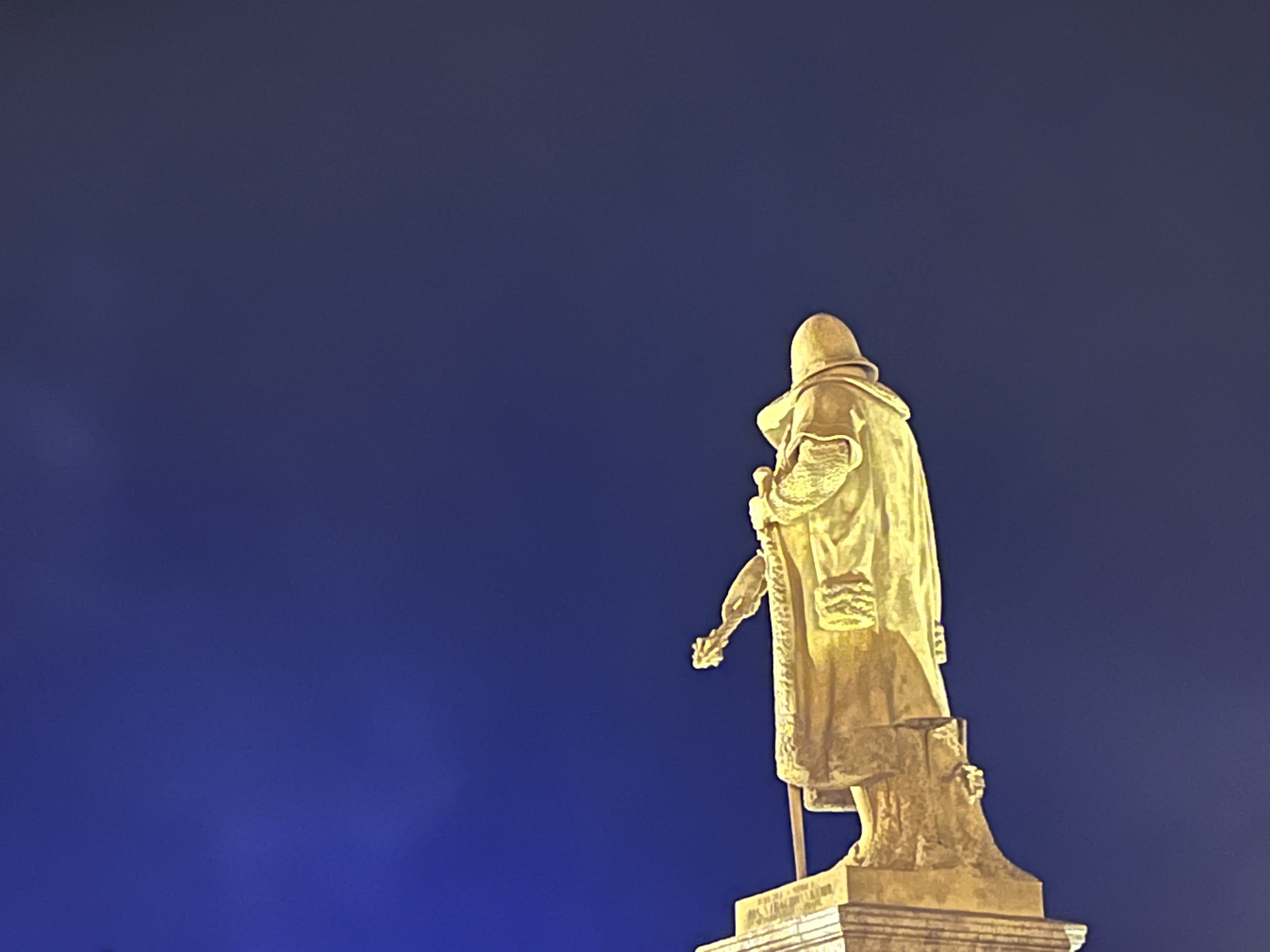 illuminated statue at night