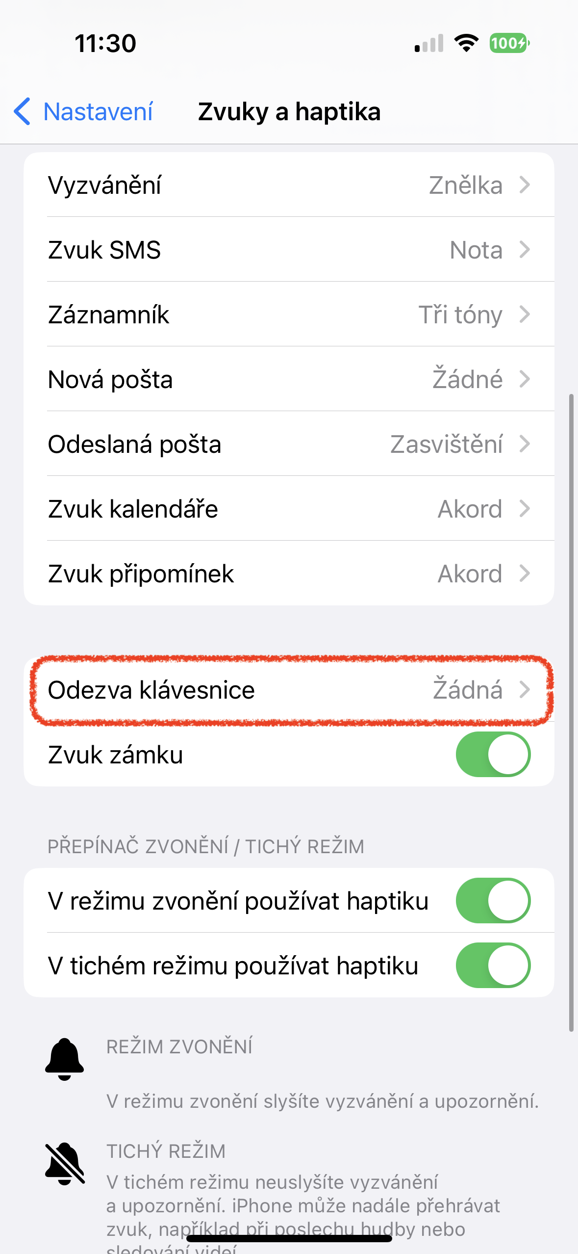 keyboard feedback settings