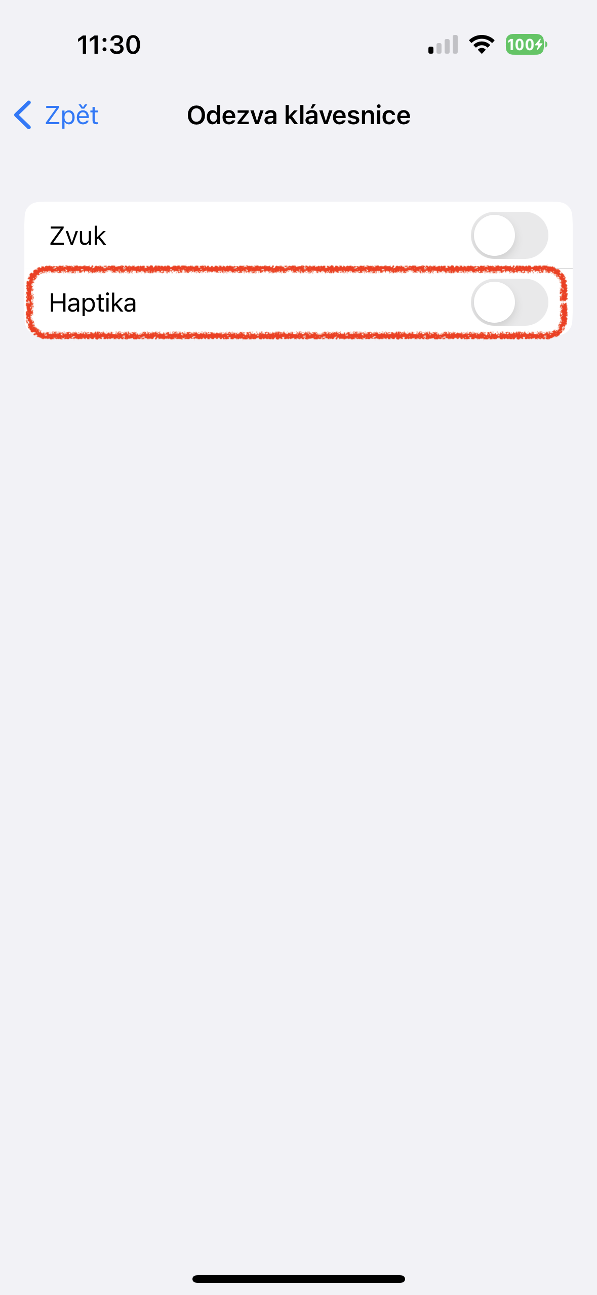 keyboard haptics off