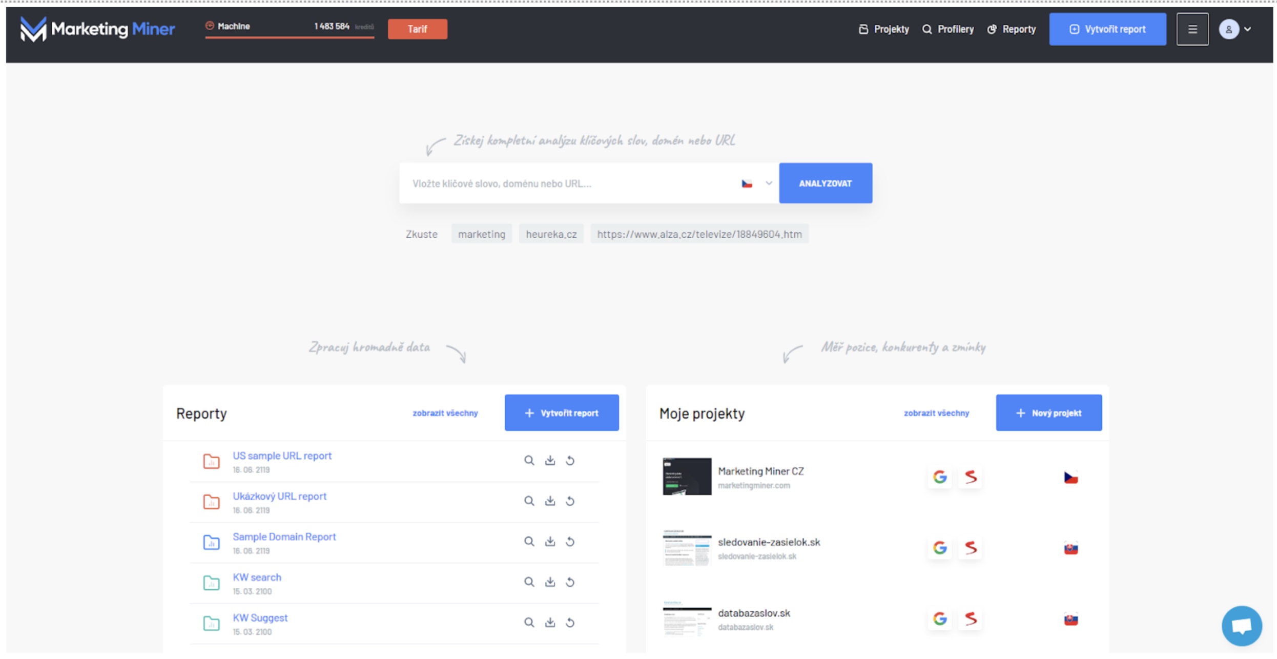 marketing miner dashboard