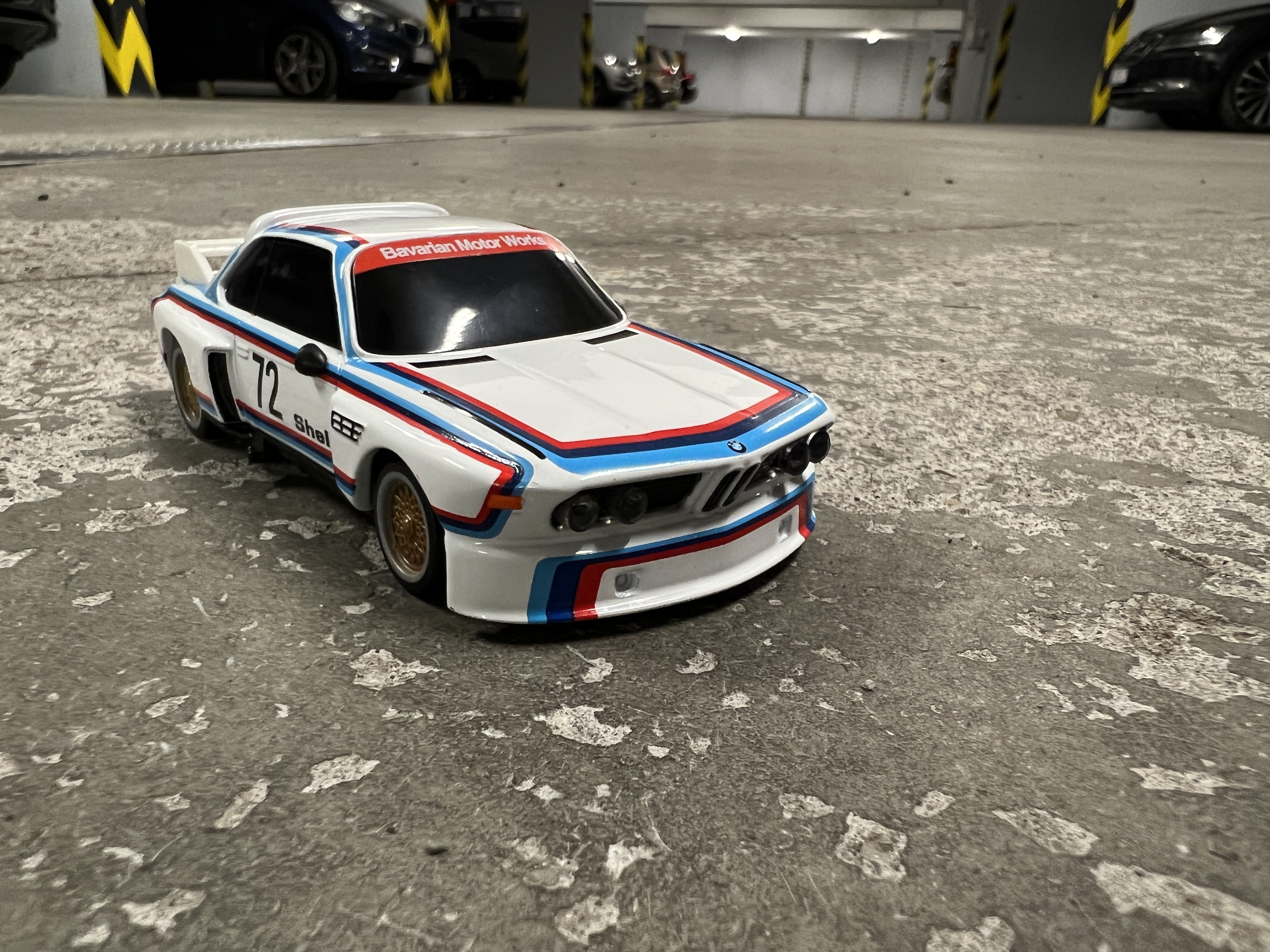 miniature race car on floor