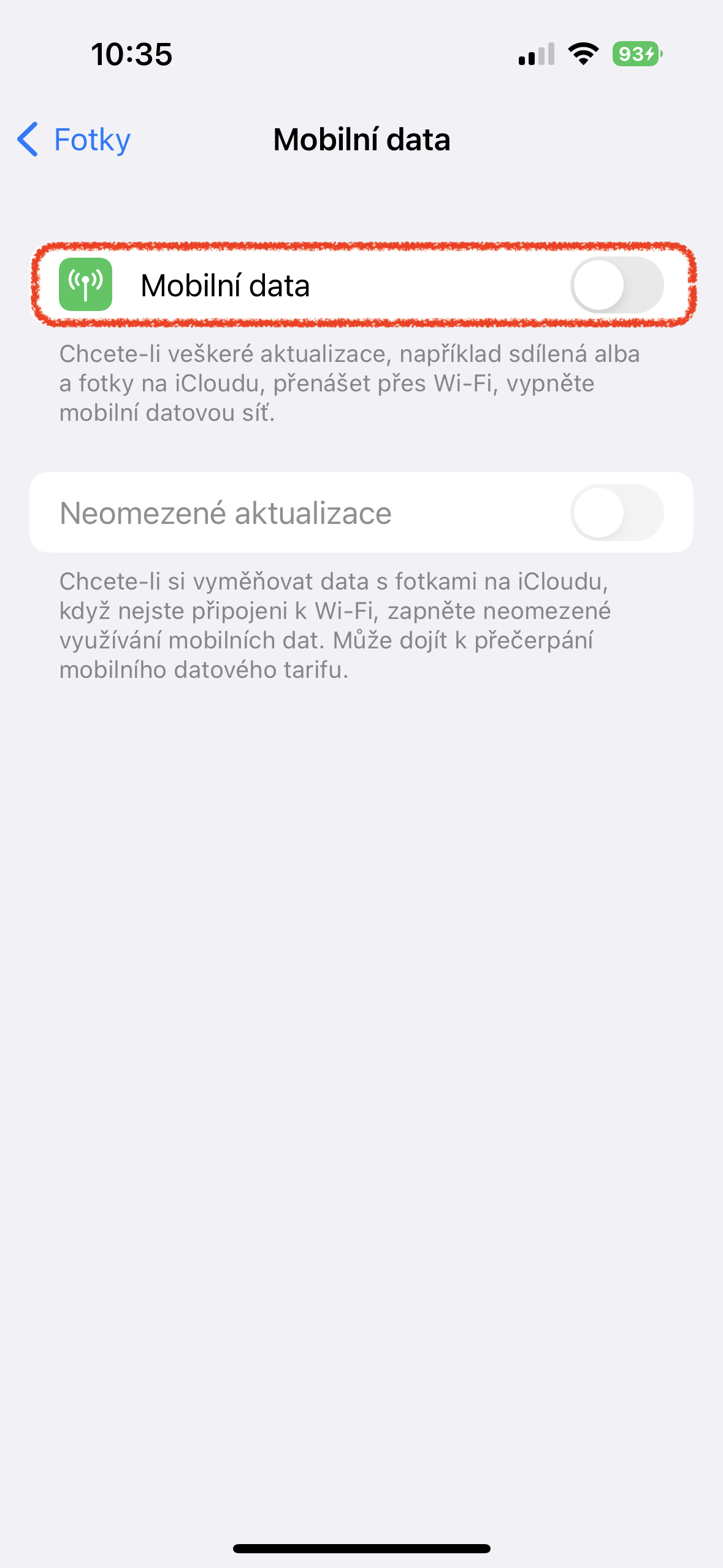 mobile data settings off