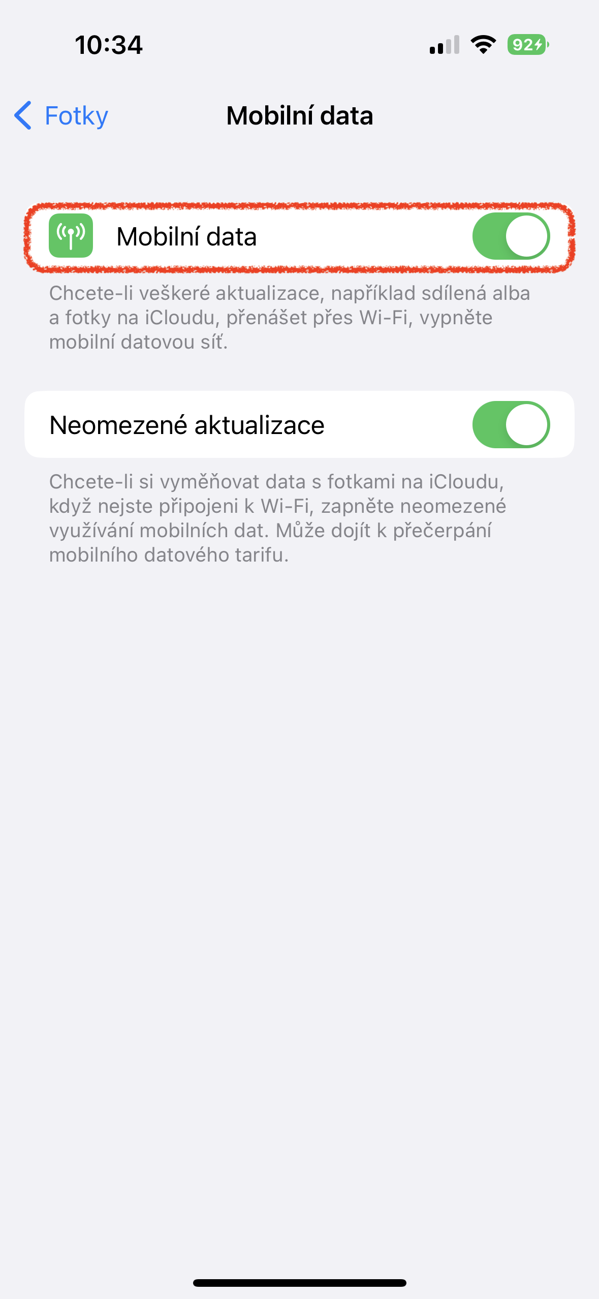mobile data settings on