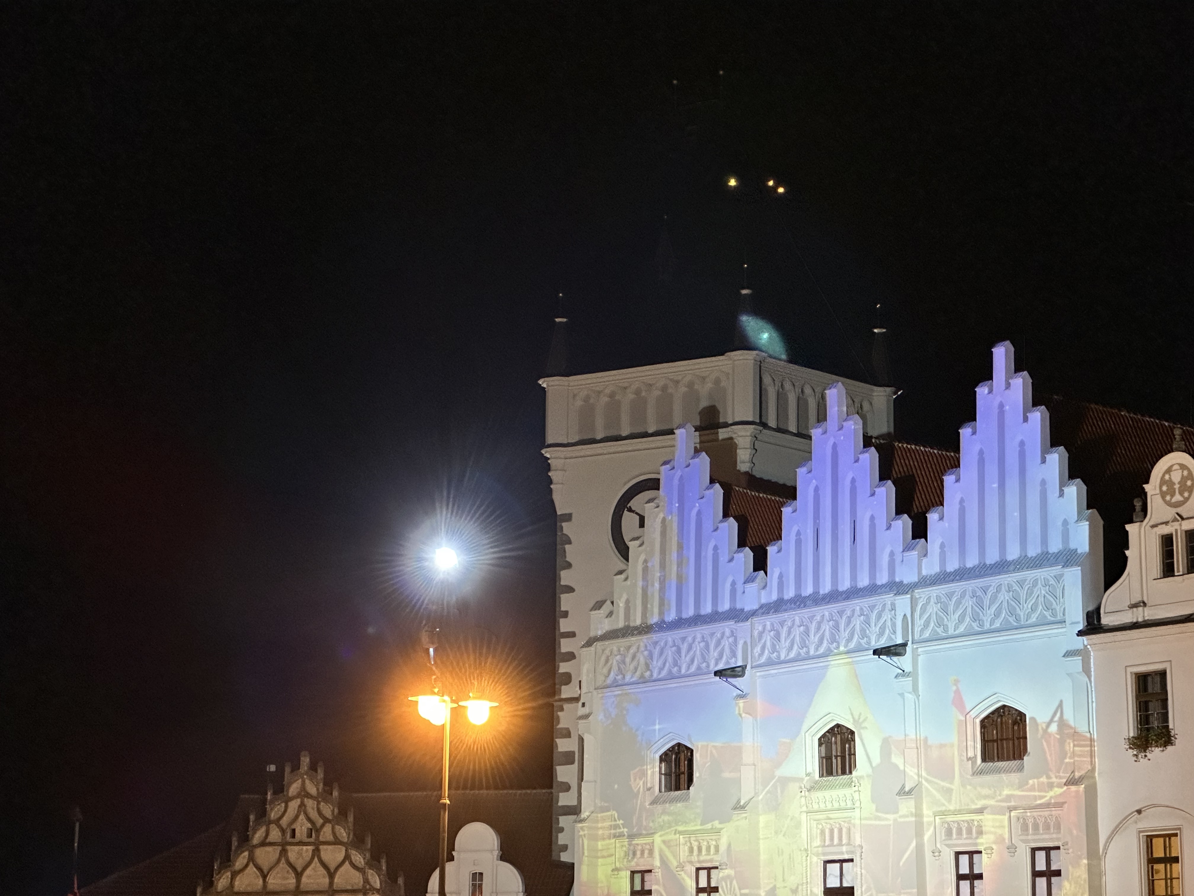 nighttime building facade