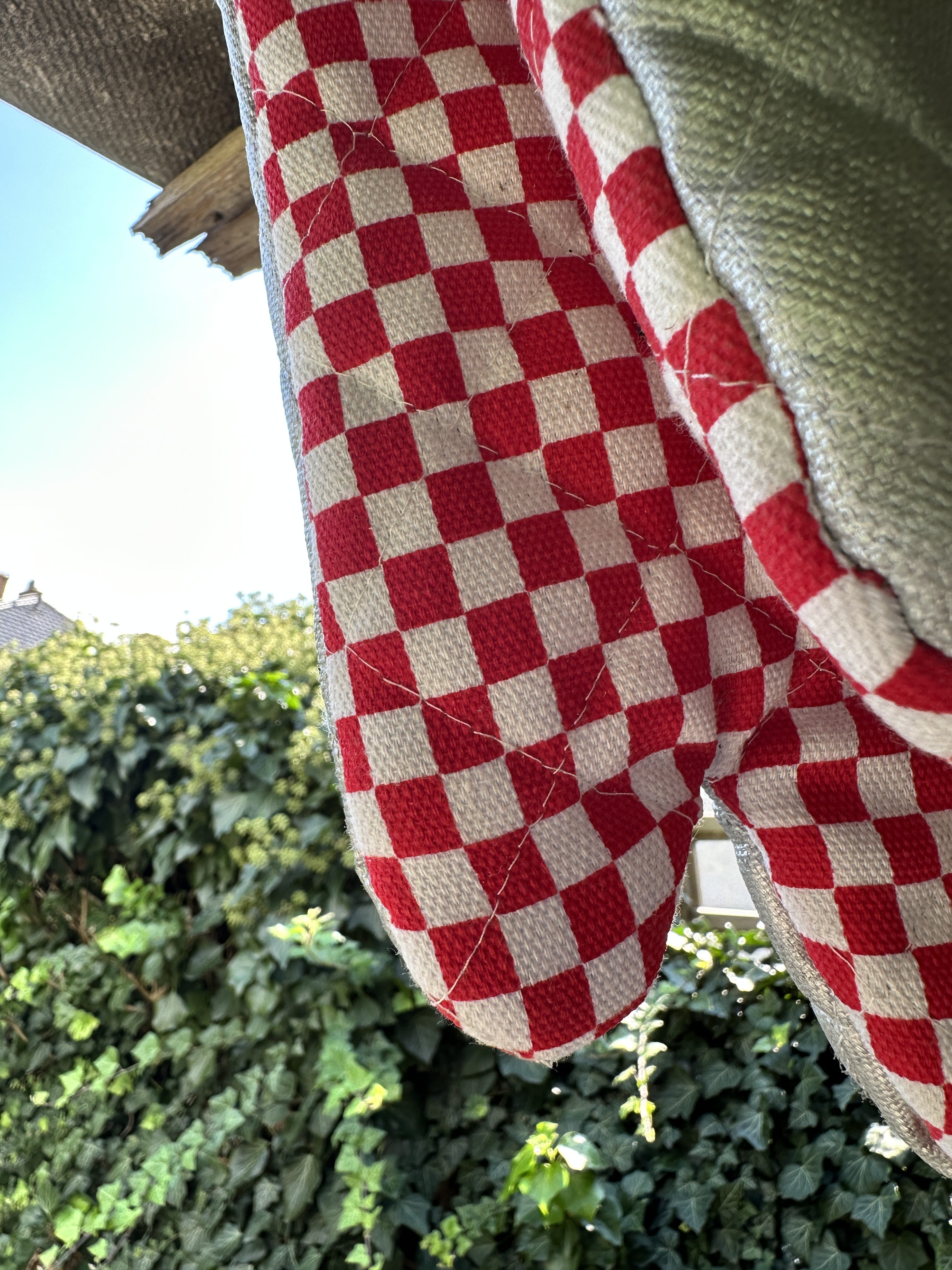 red checkered oven mitt
