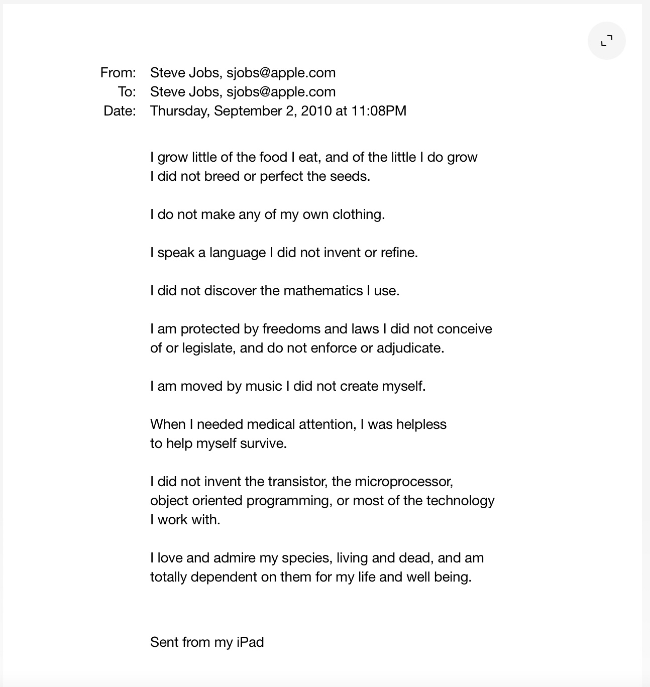 steve jobs email text