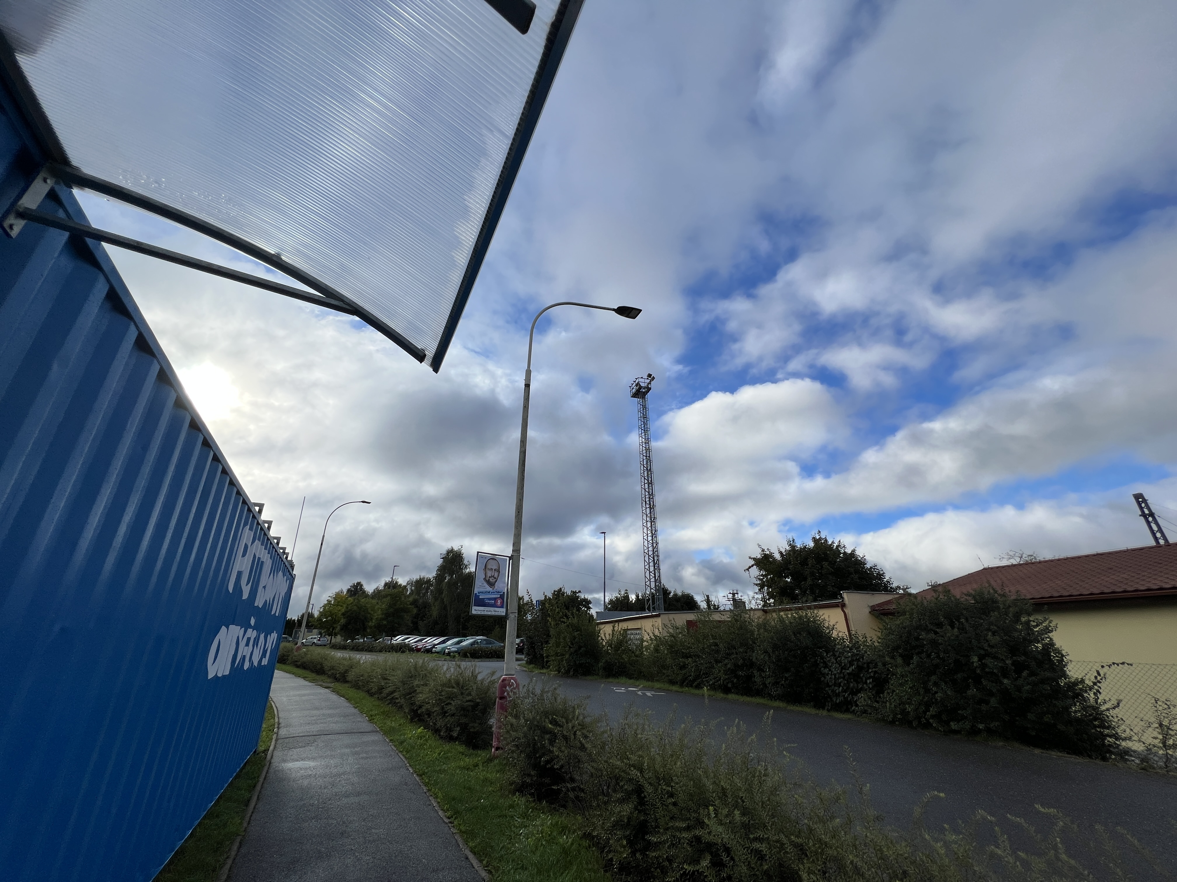 urban street with blue sky