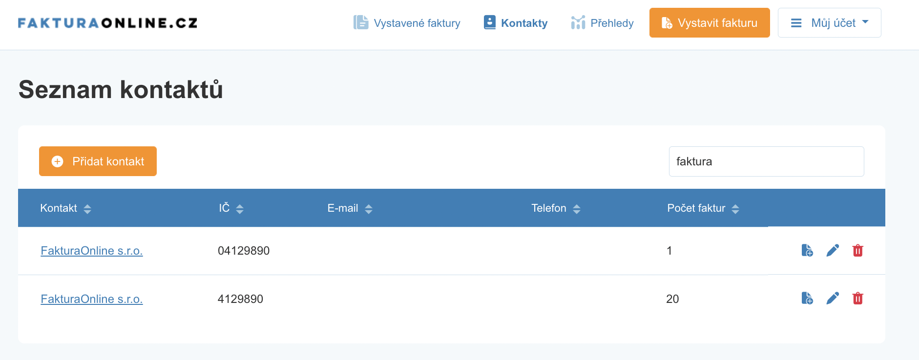 administrace kontaktu