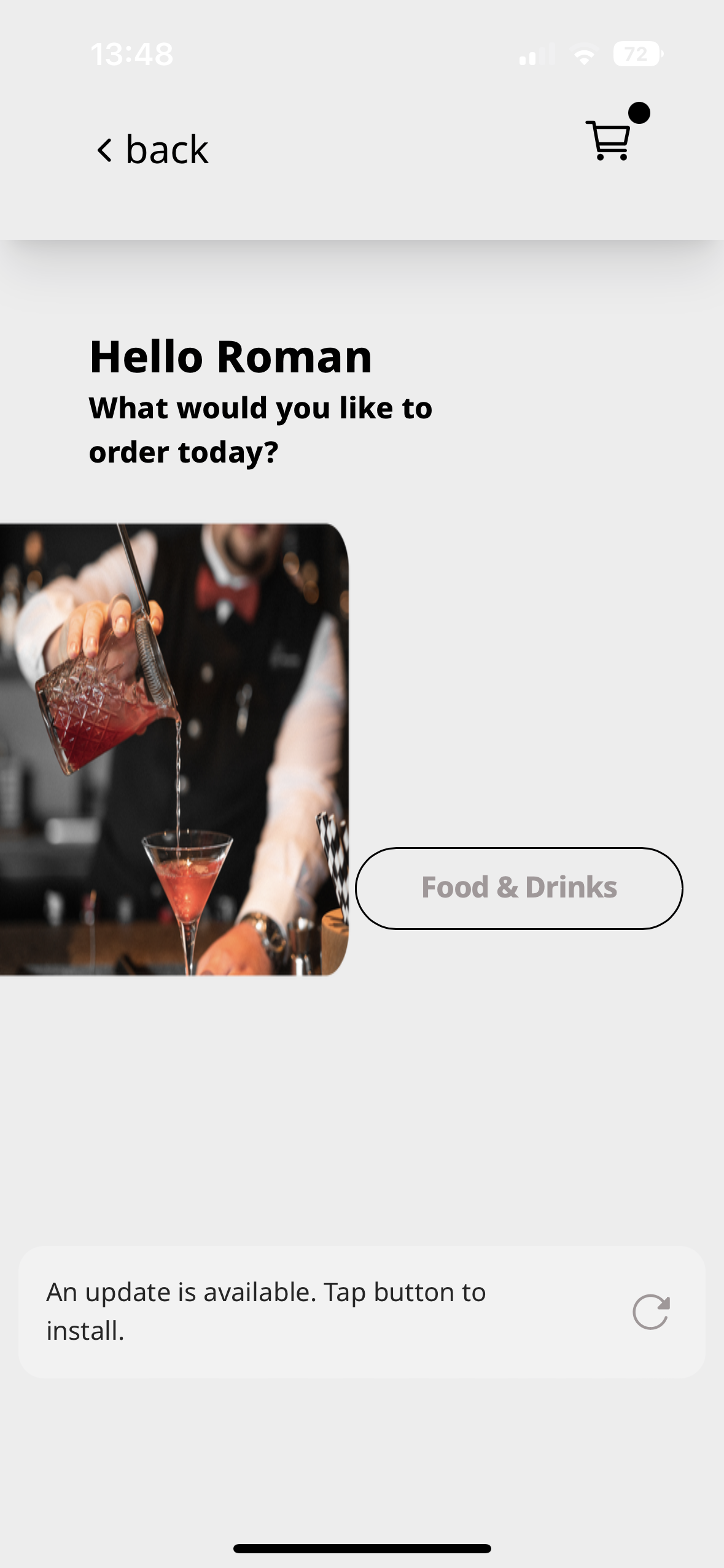 app interface order drinks