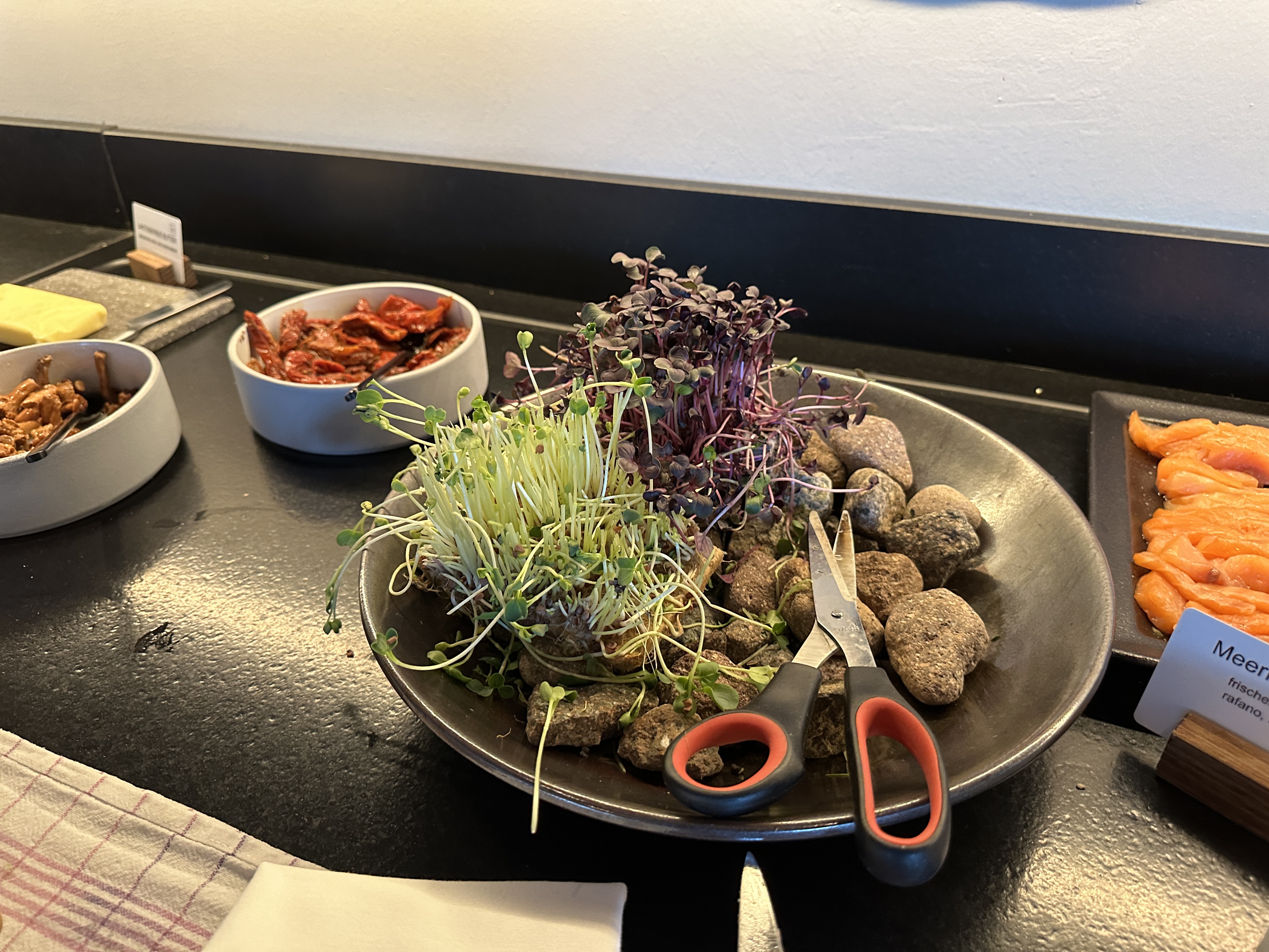 herbs and snacks on table