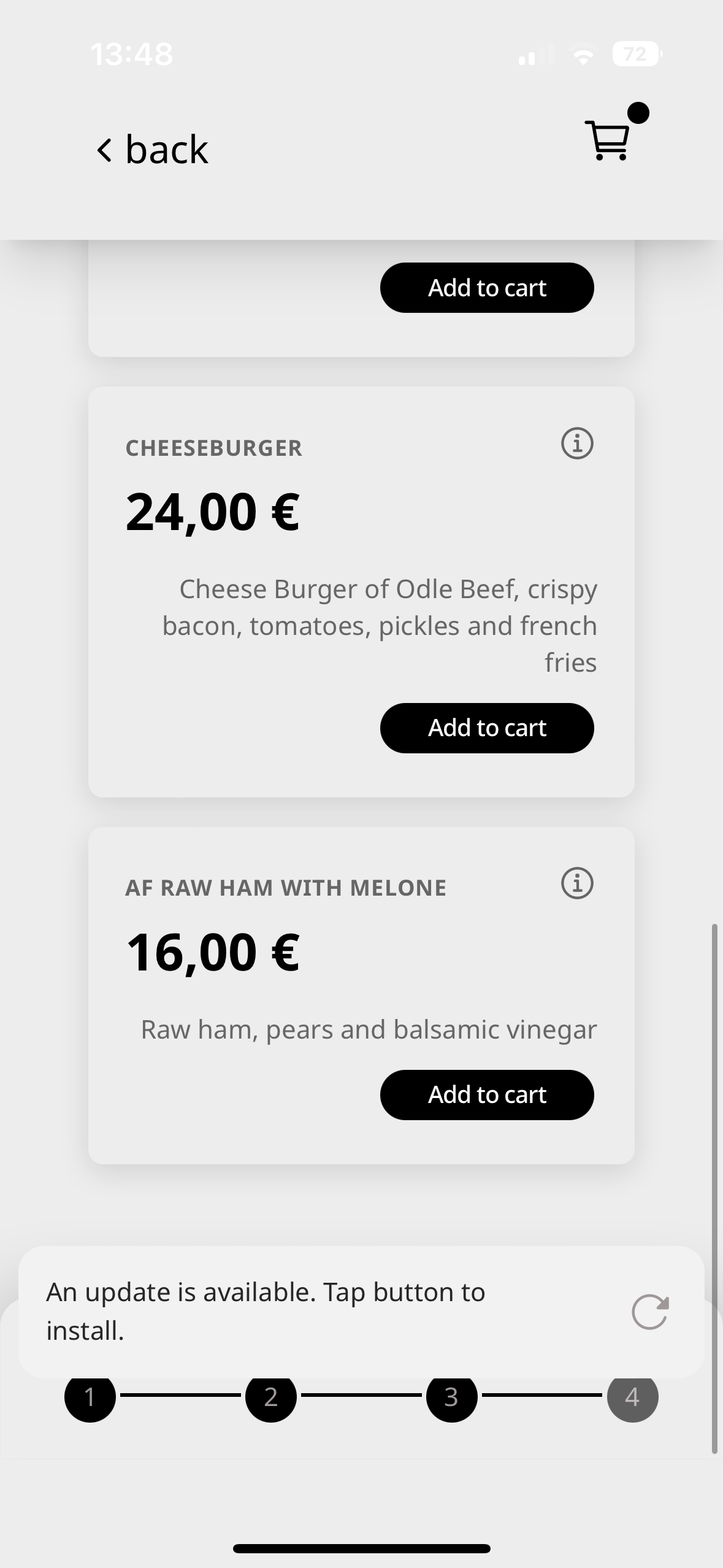 menu cheeseburger raw ham