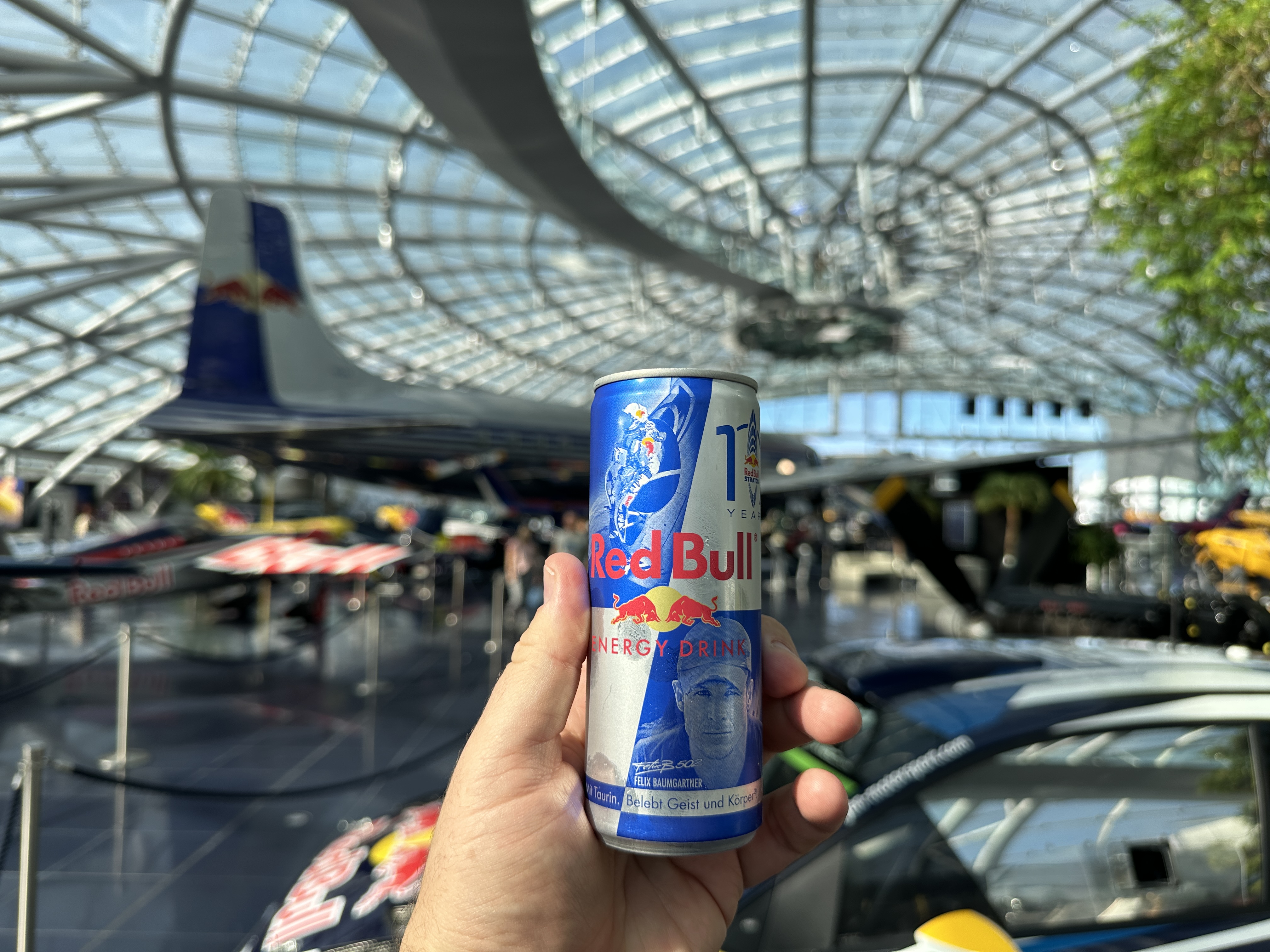 red bull can in hangar