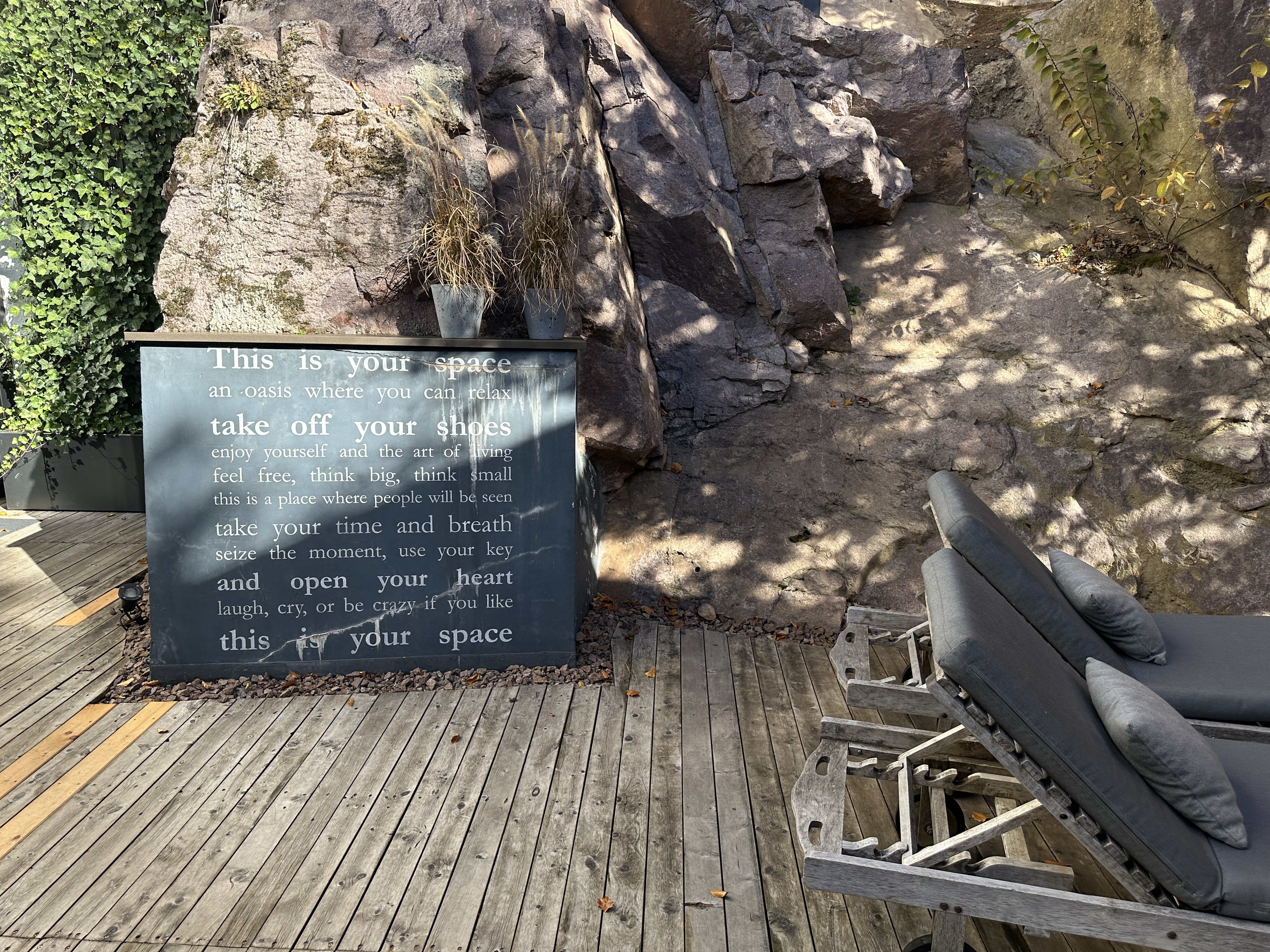 relaxation area with sign