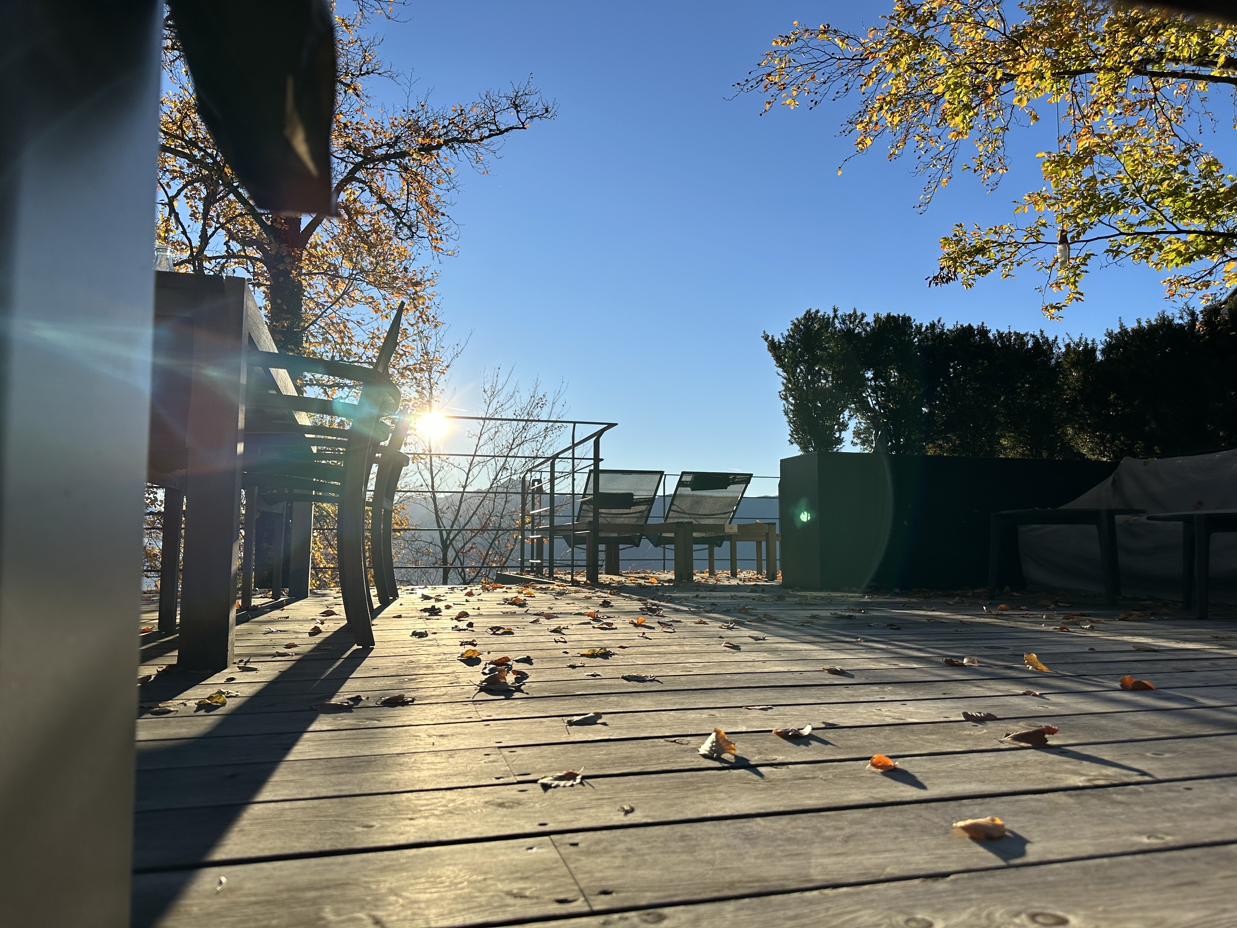sunlit deck with chairs
