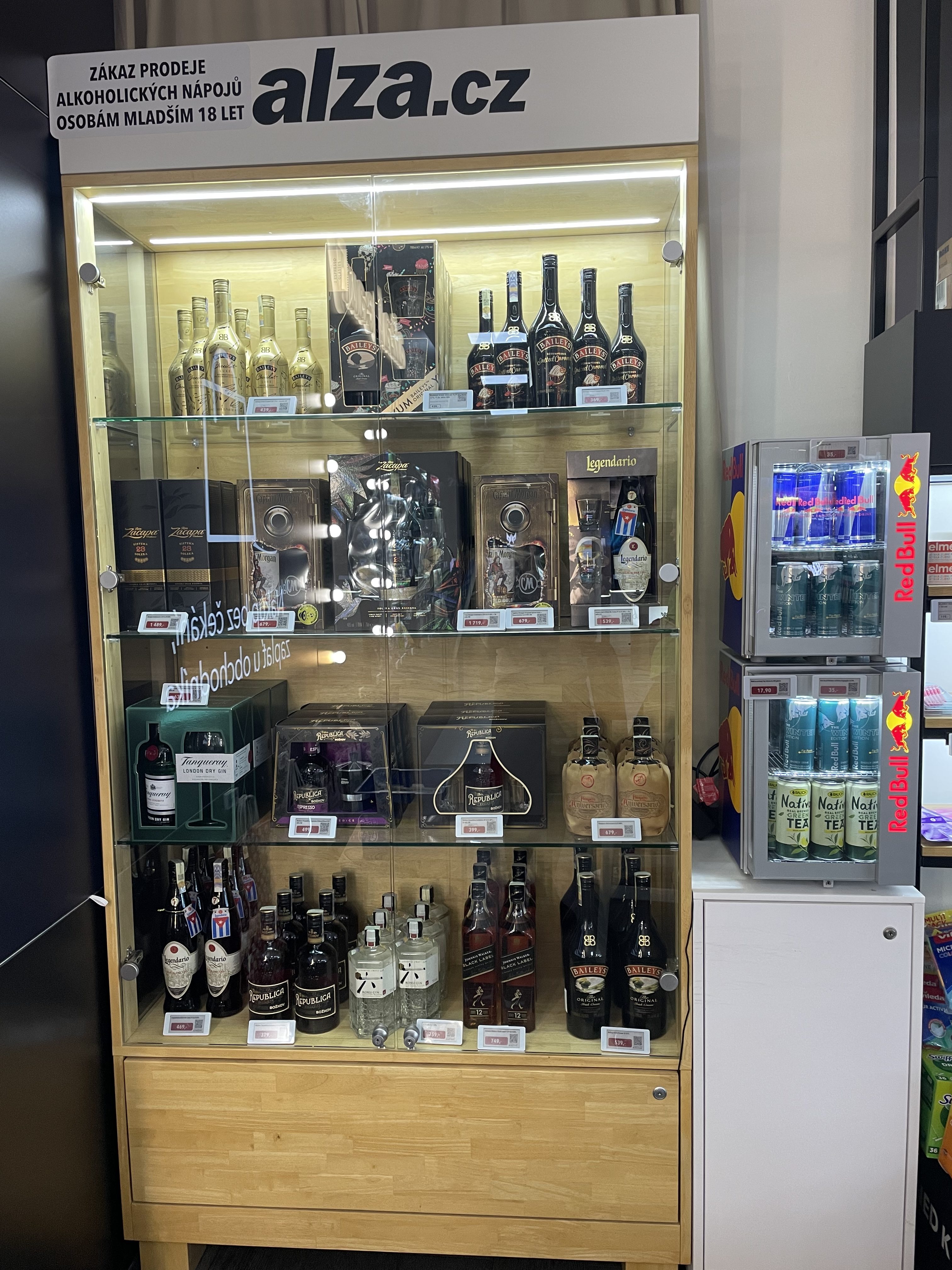 alcohol display case closeup