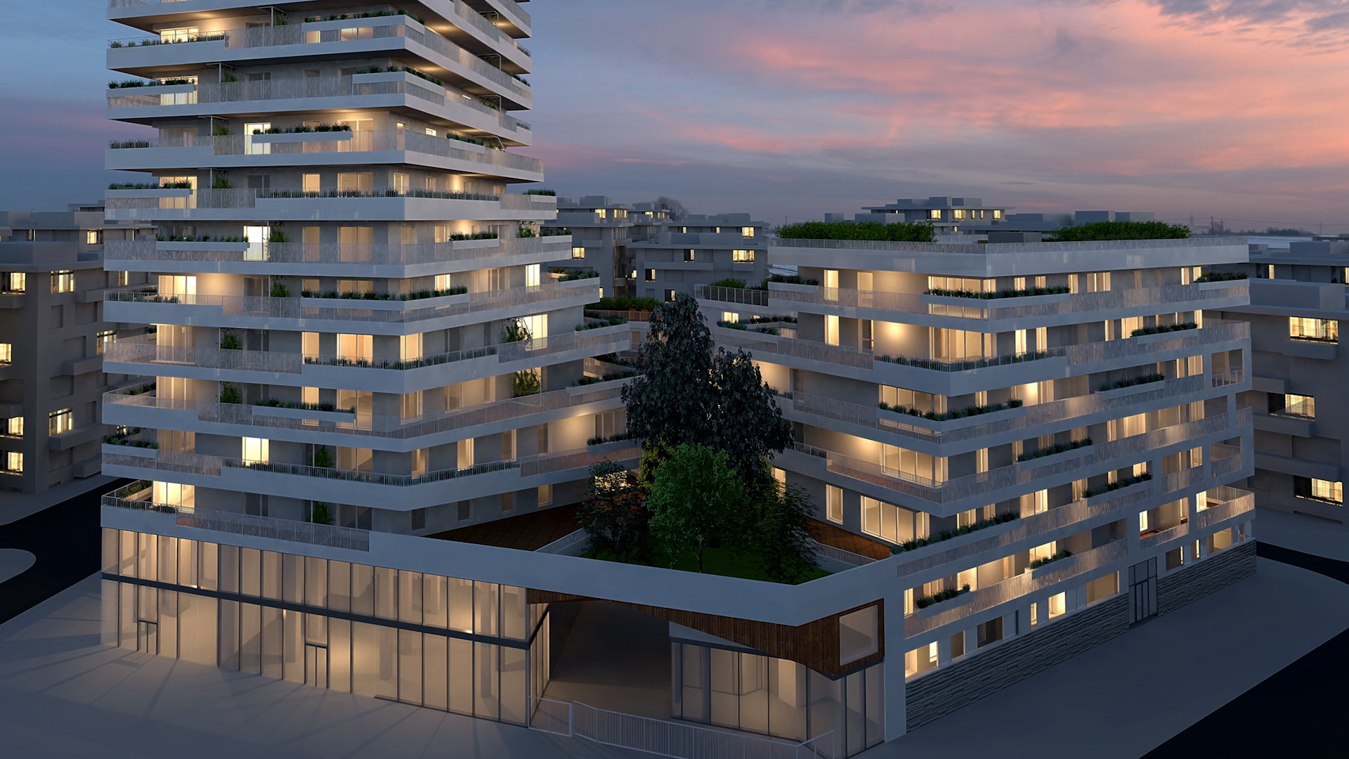 modern architecture building at dusk