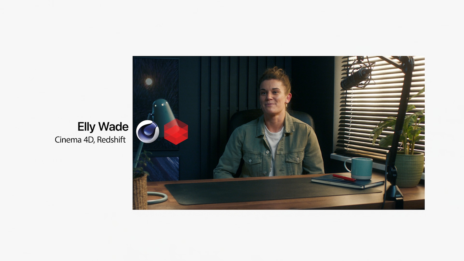 person at desk with cinema 4d logo