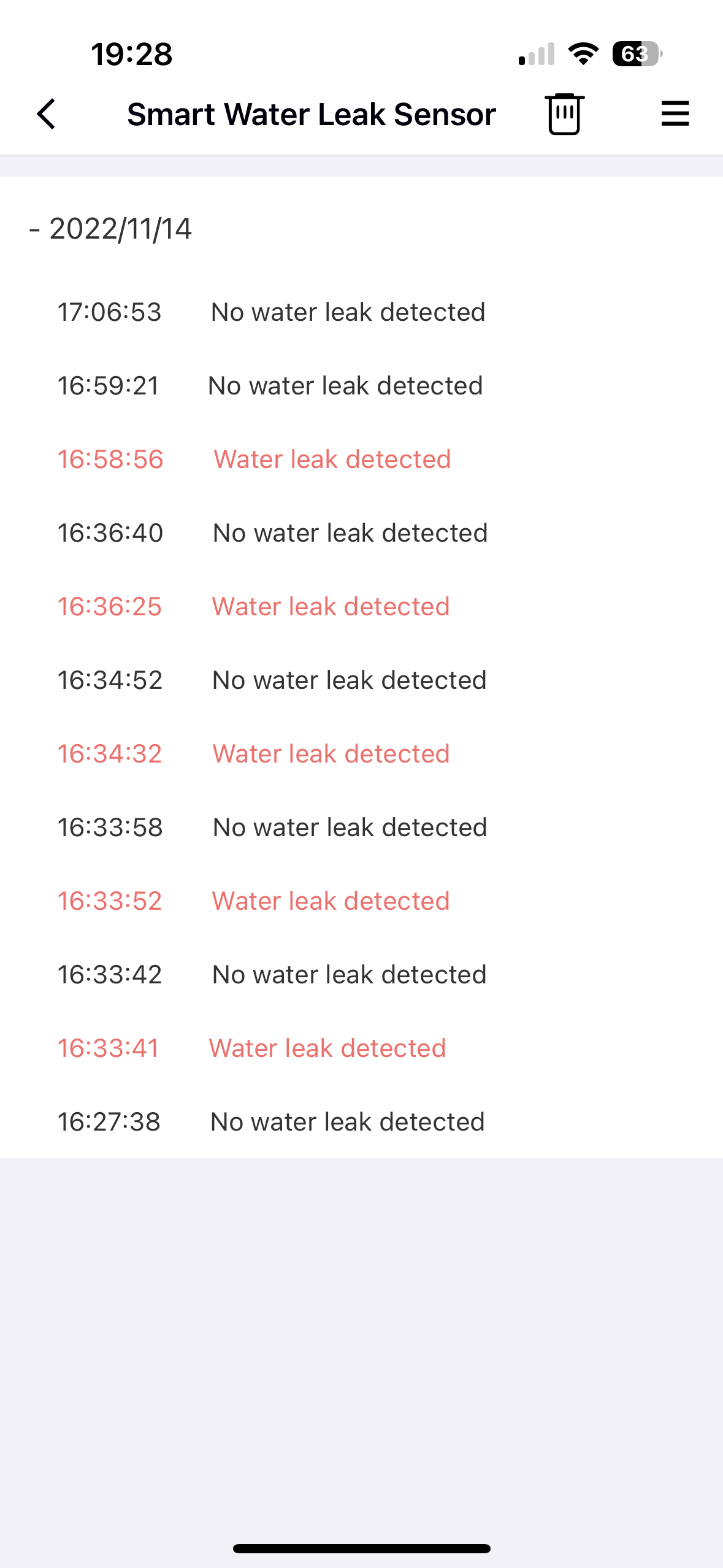 water leak detection log
