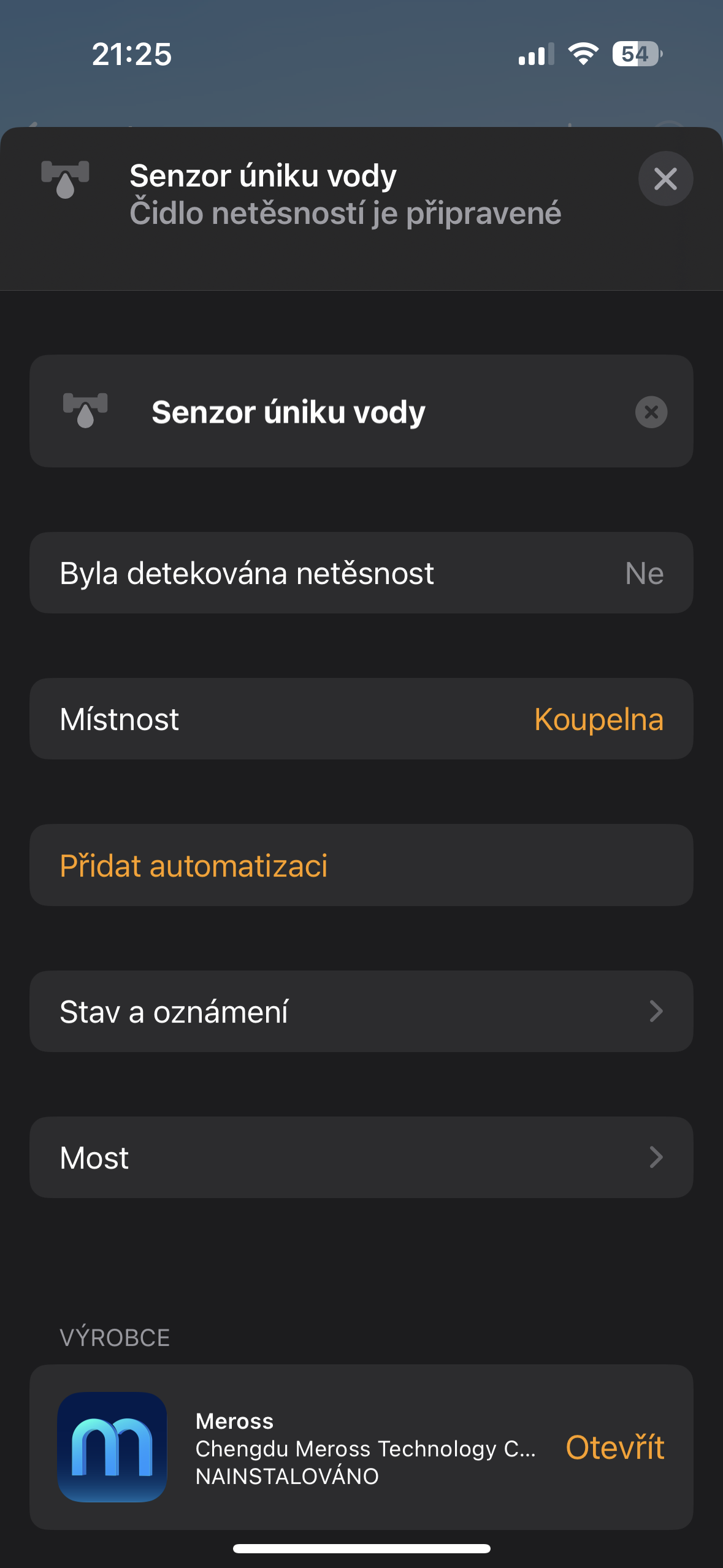 water leak sensor settings