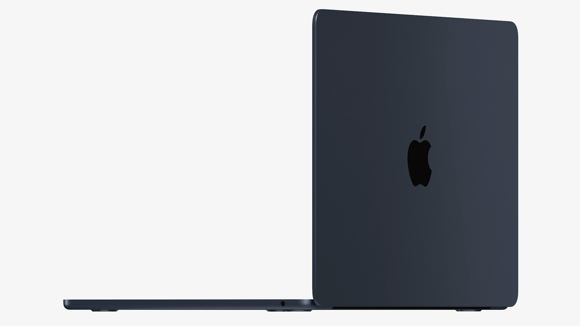 angled side view laptop apple logo