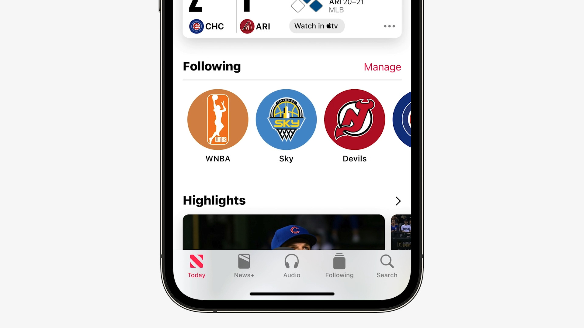 apple news sports following
