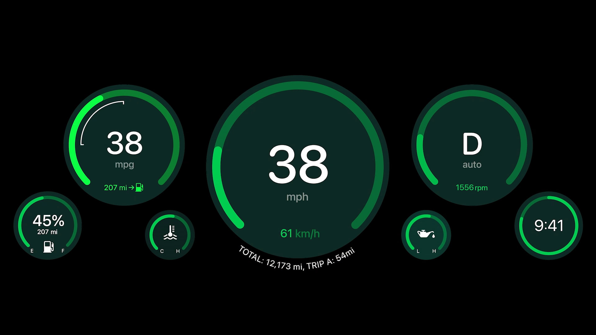 car dashboard green theme