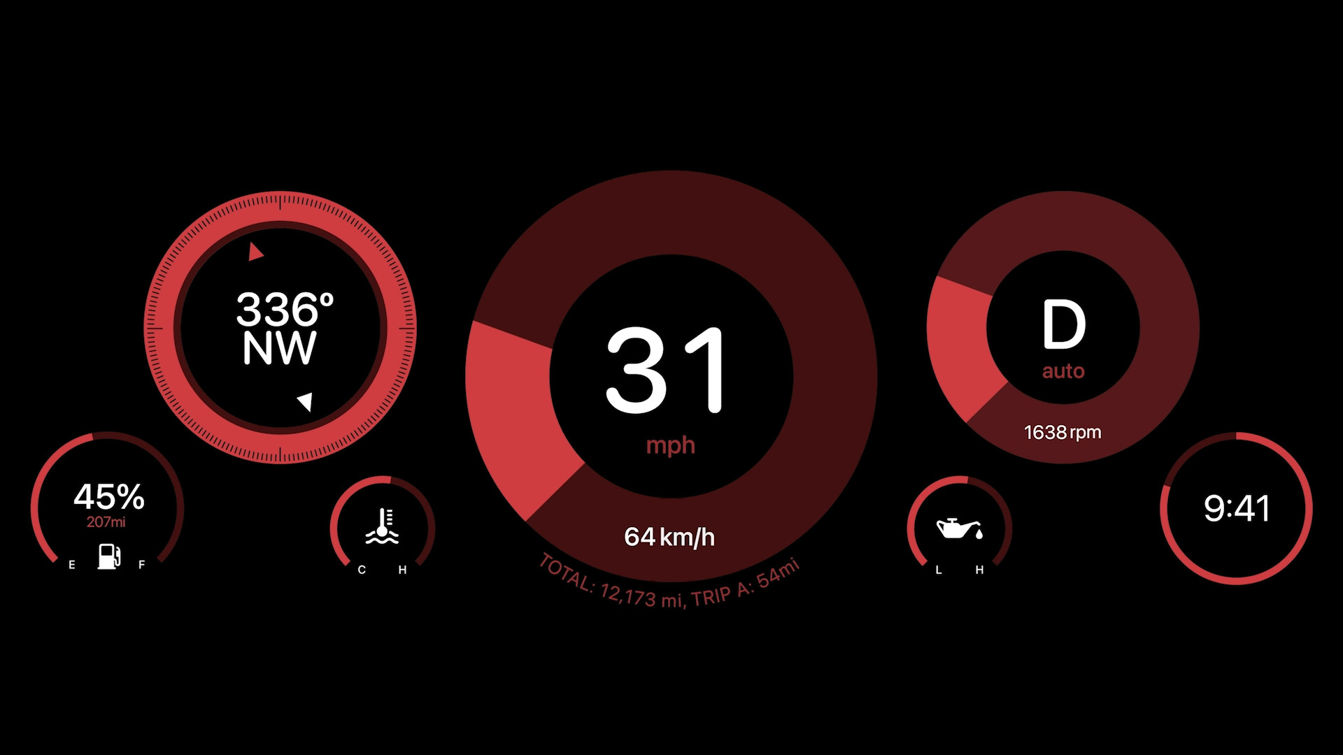 car dashboard red theme