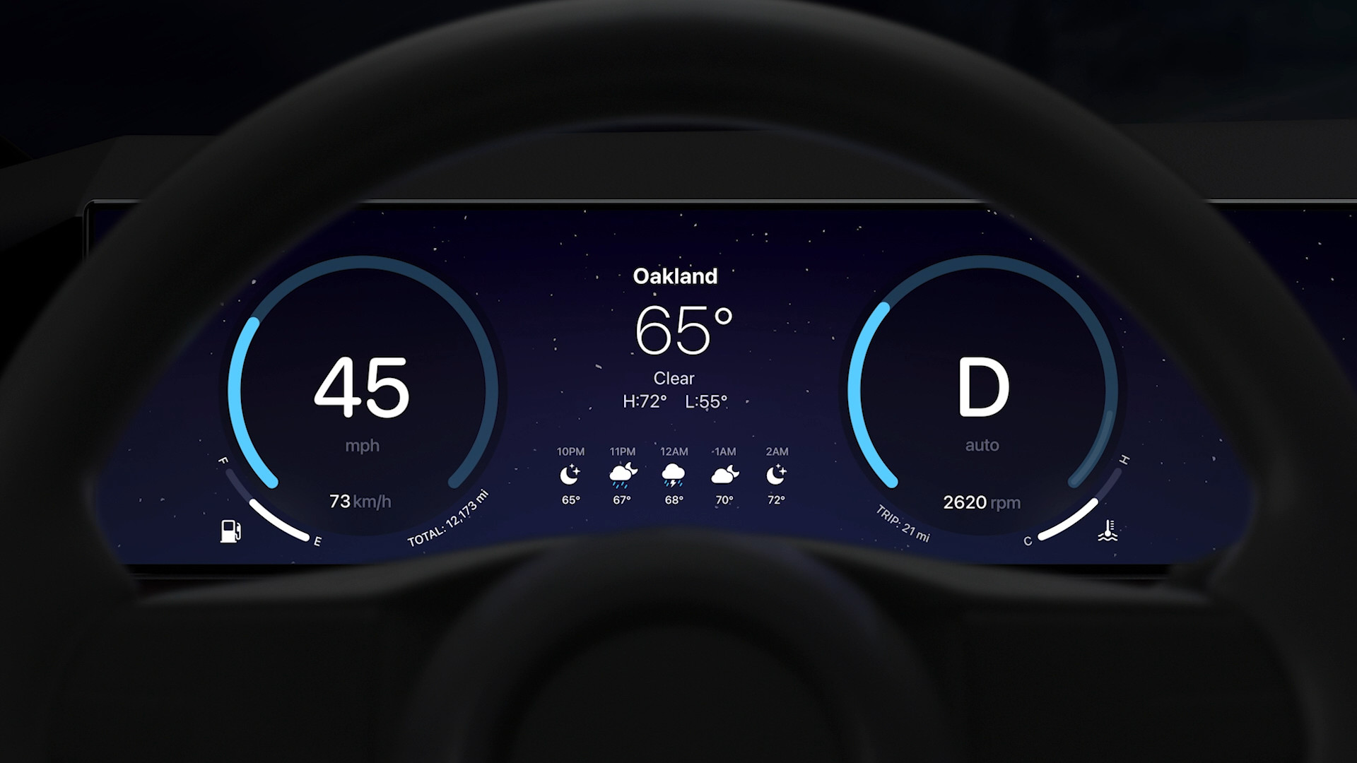 car dashboard weather speed