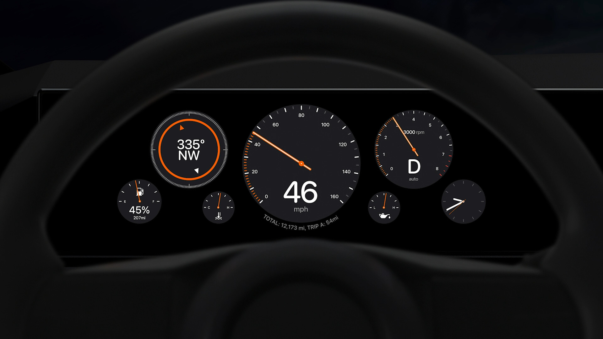 digital dashboard gauges orange