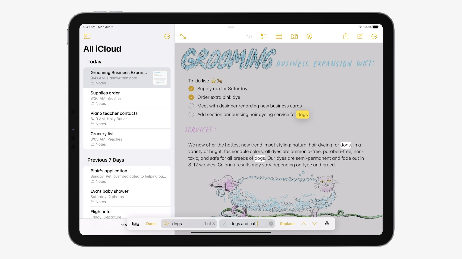 icloud notes grooming list highlight