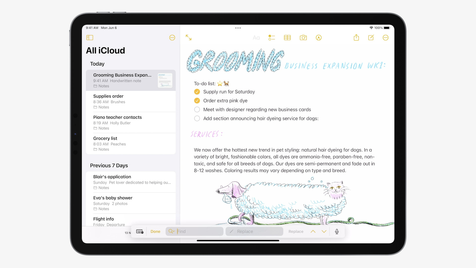 icloud notes grooming list