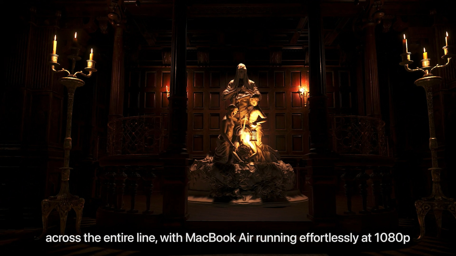 illuminated statue in dark room