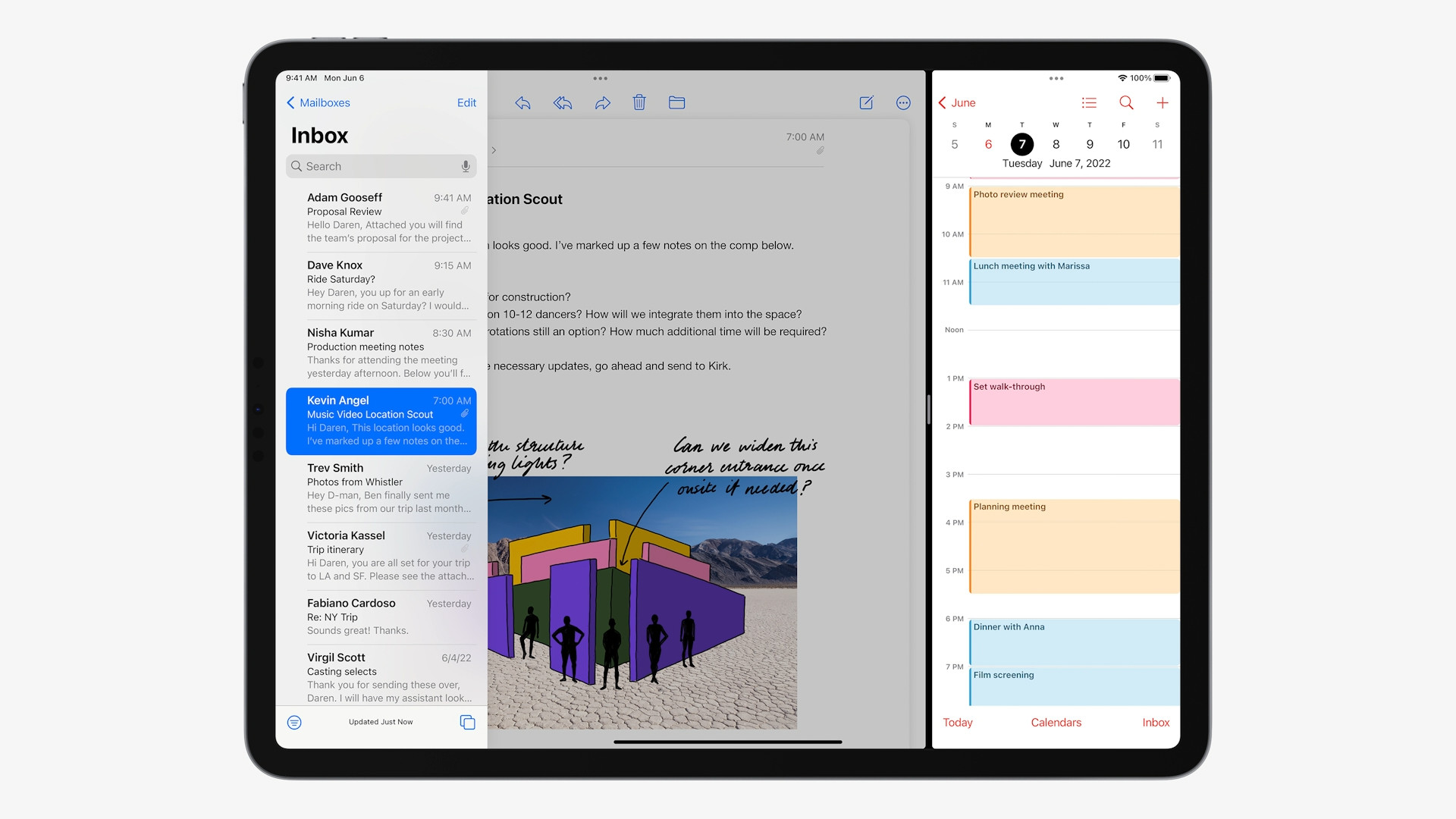 ipad email calendar view