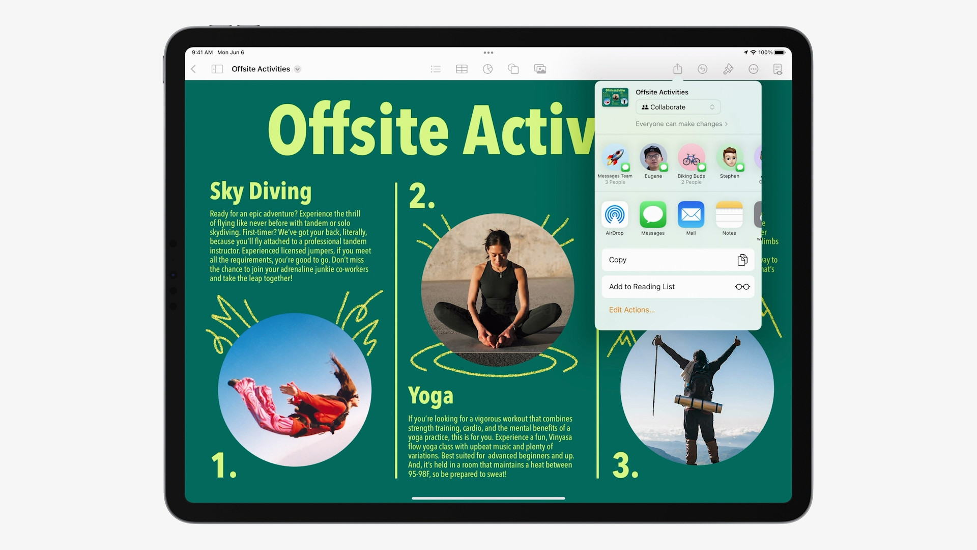 ipad offsite activities sharing options