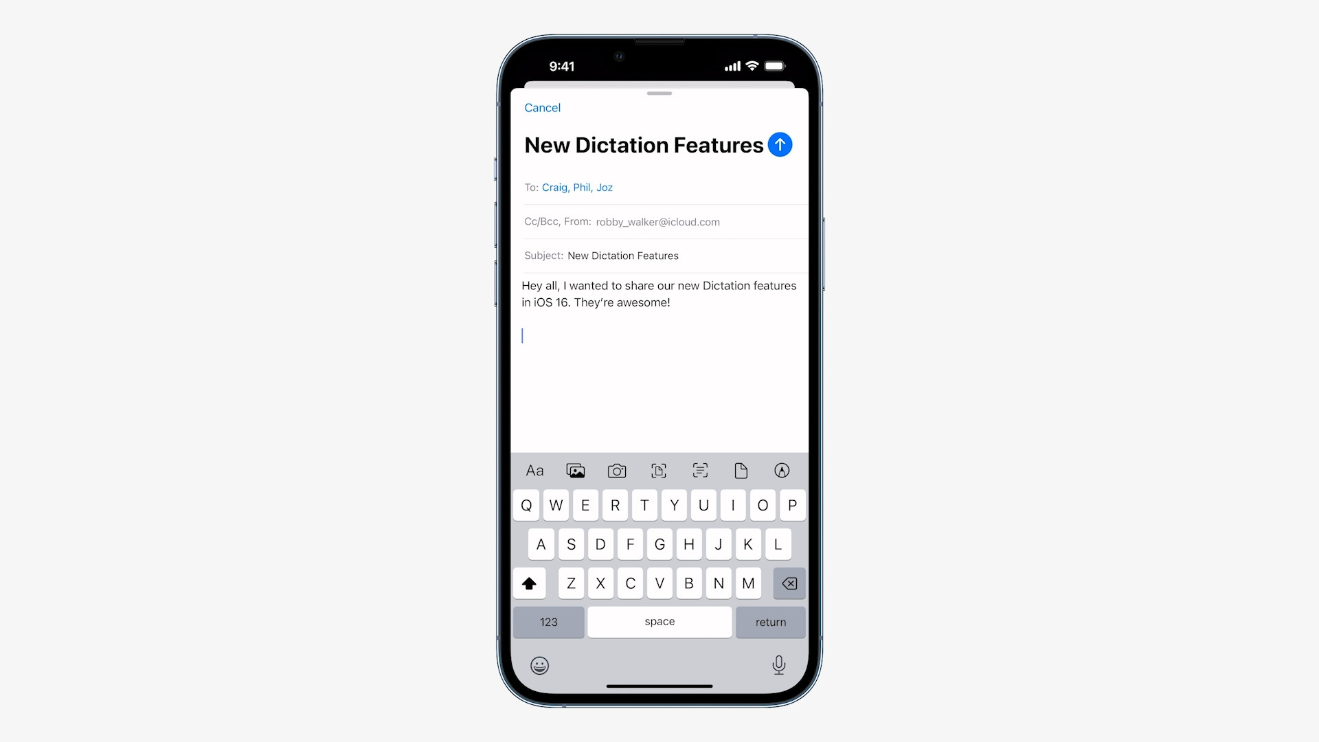 iphone dictation email compose