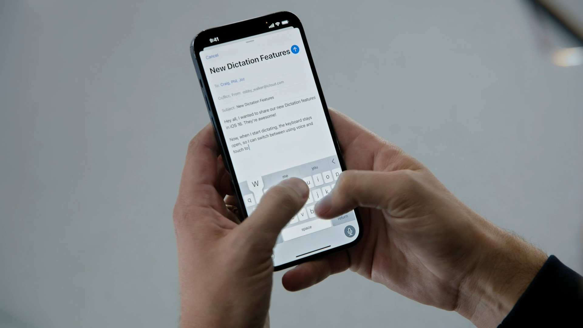 iphone dictation email screen