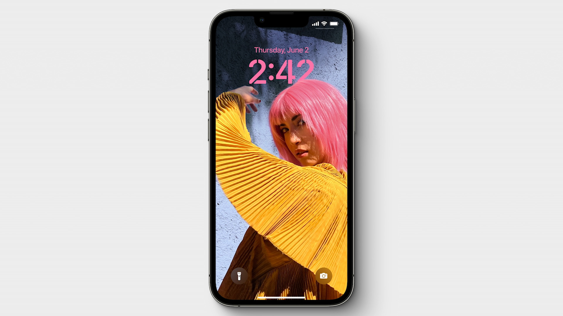 iphone lockscreen pink hair yellow dress