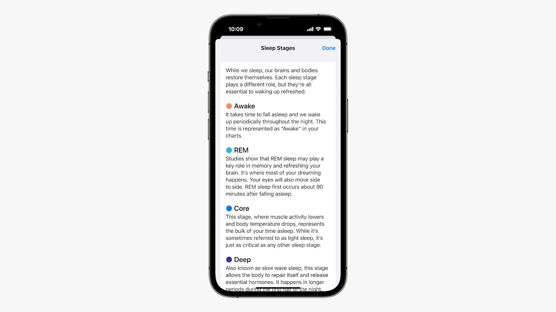 iphone sleep stages description