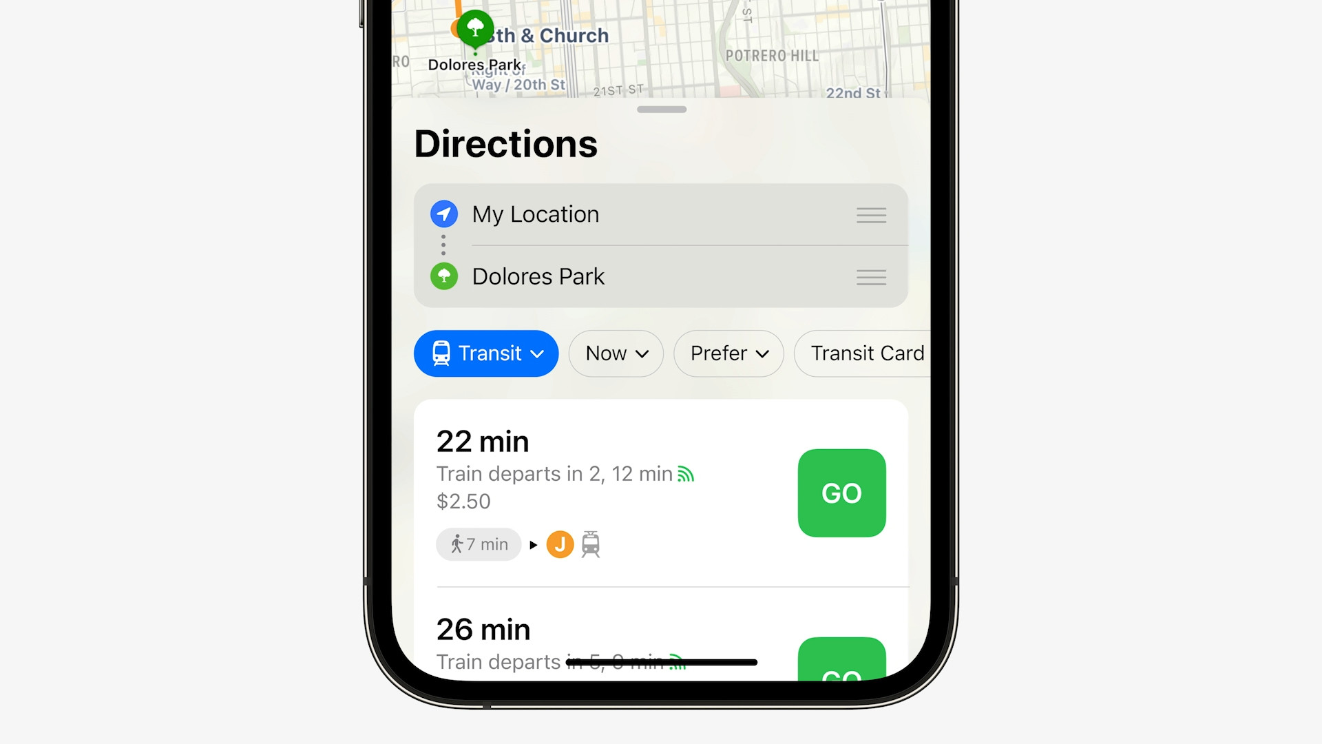 iphone transit directions closeup