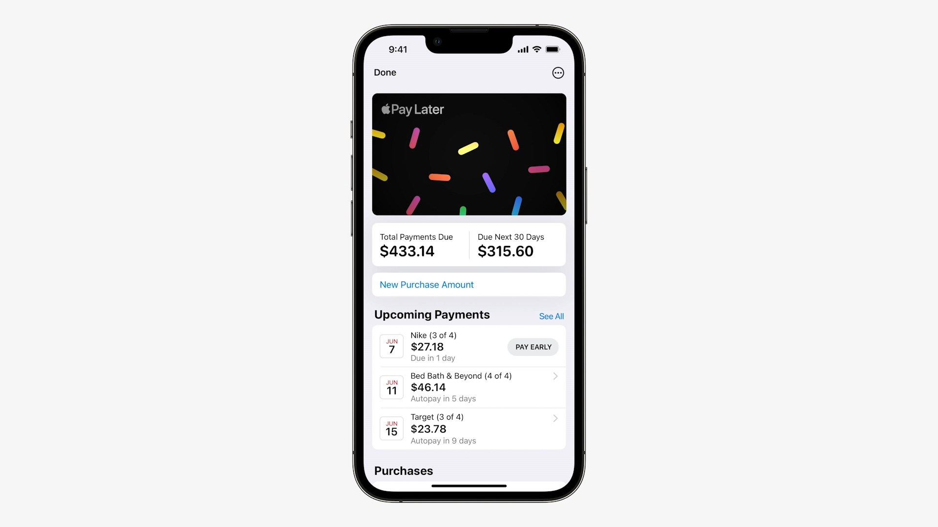iphone upcoming payments display
