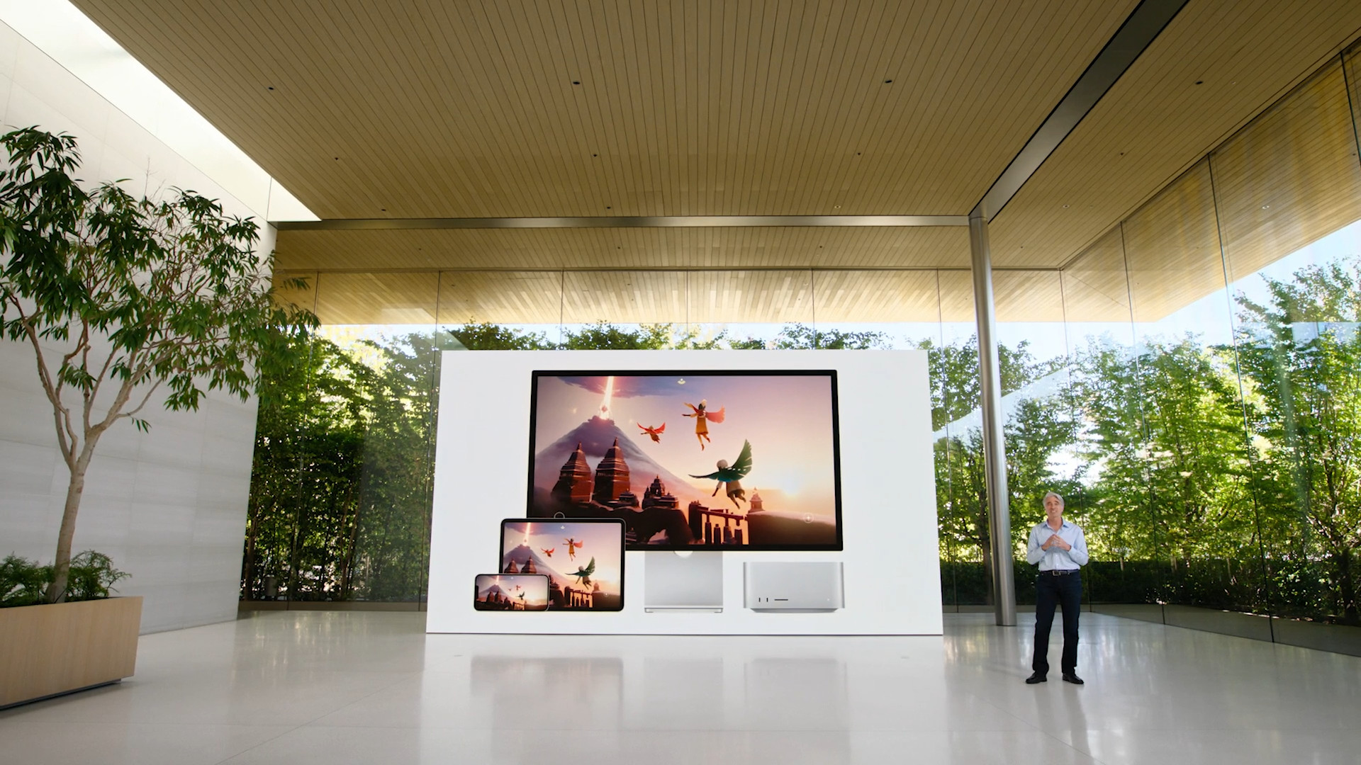 large display with nature scene in modern room