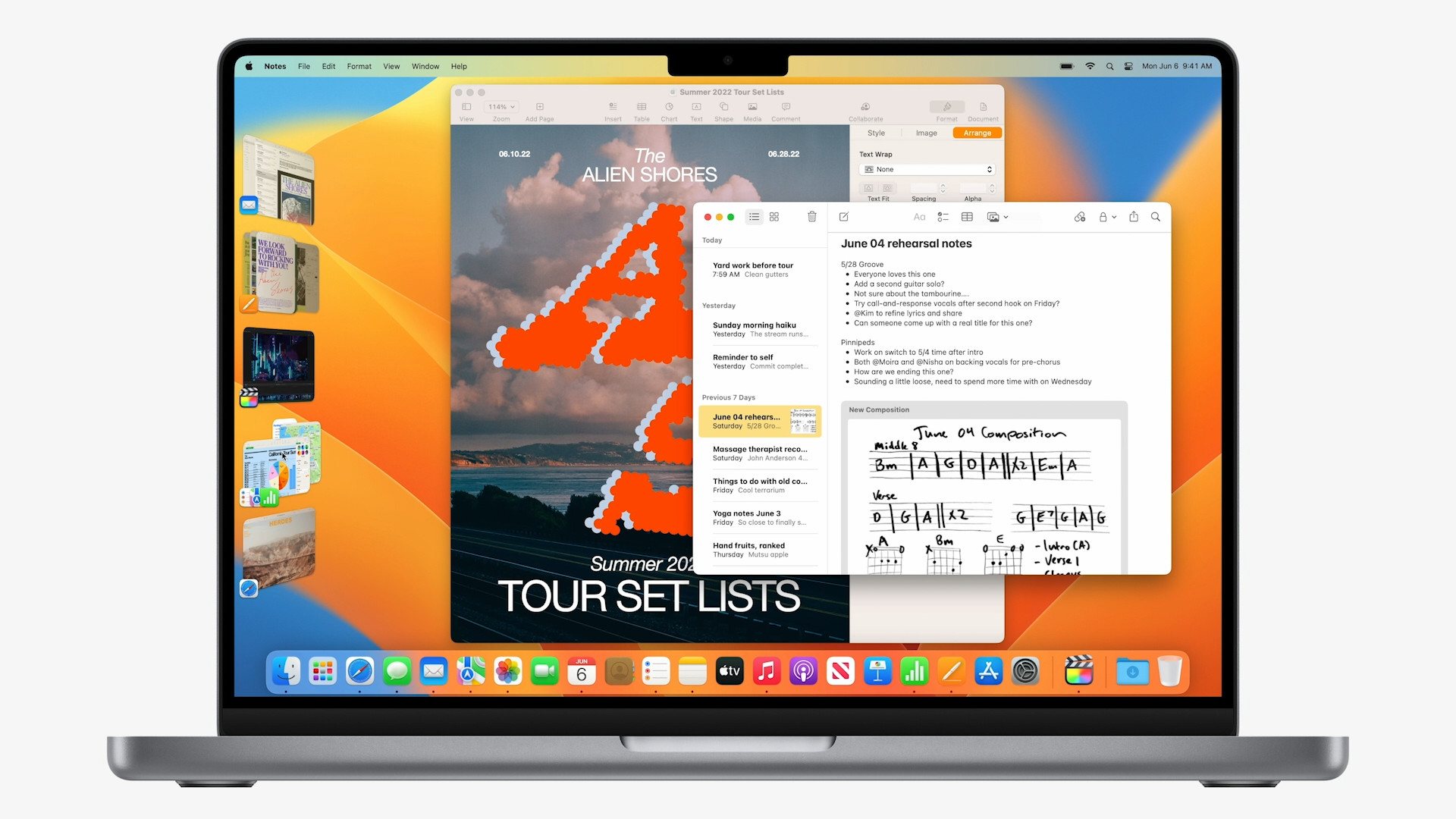 macbook pro notes tour set lists