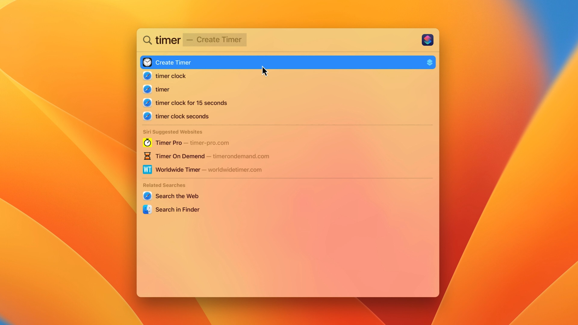 macbook spotlight search timer