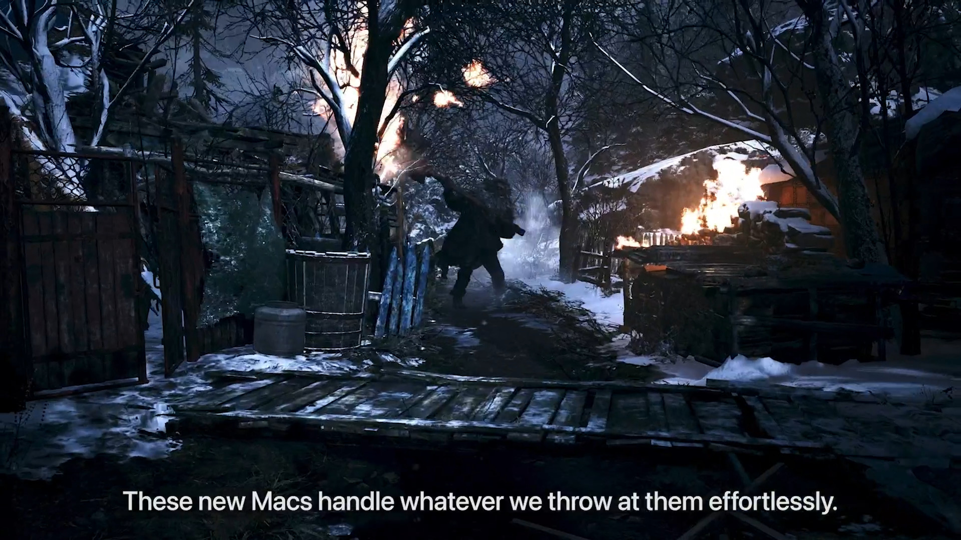 nighttime village fire