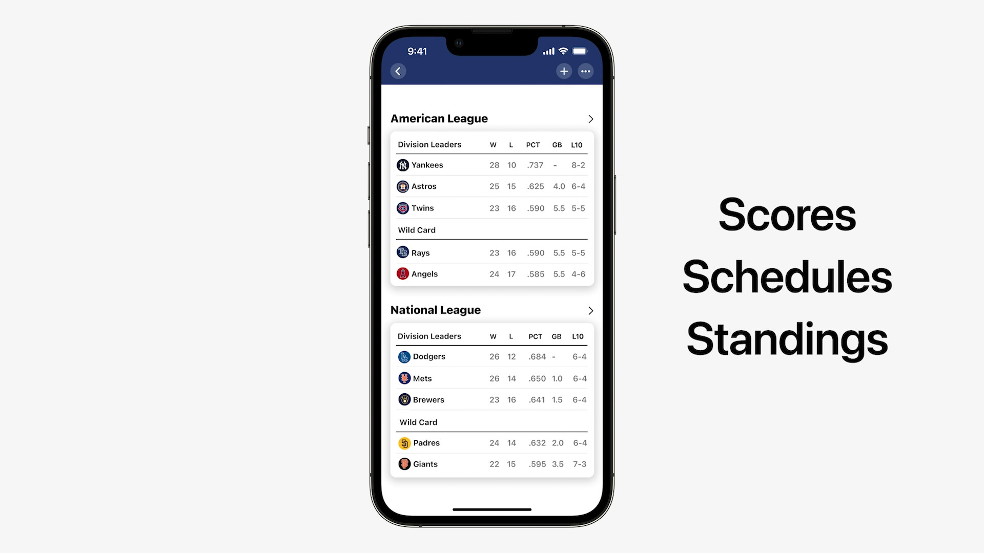 phone sports scores schedules standings